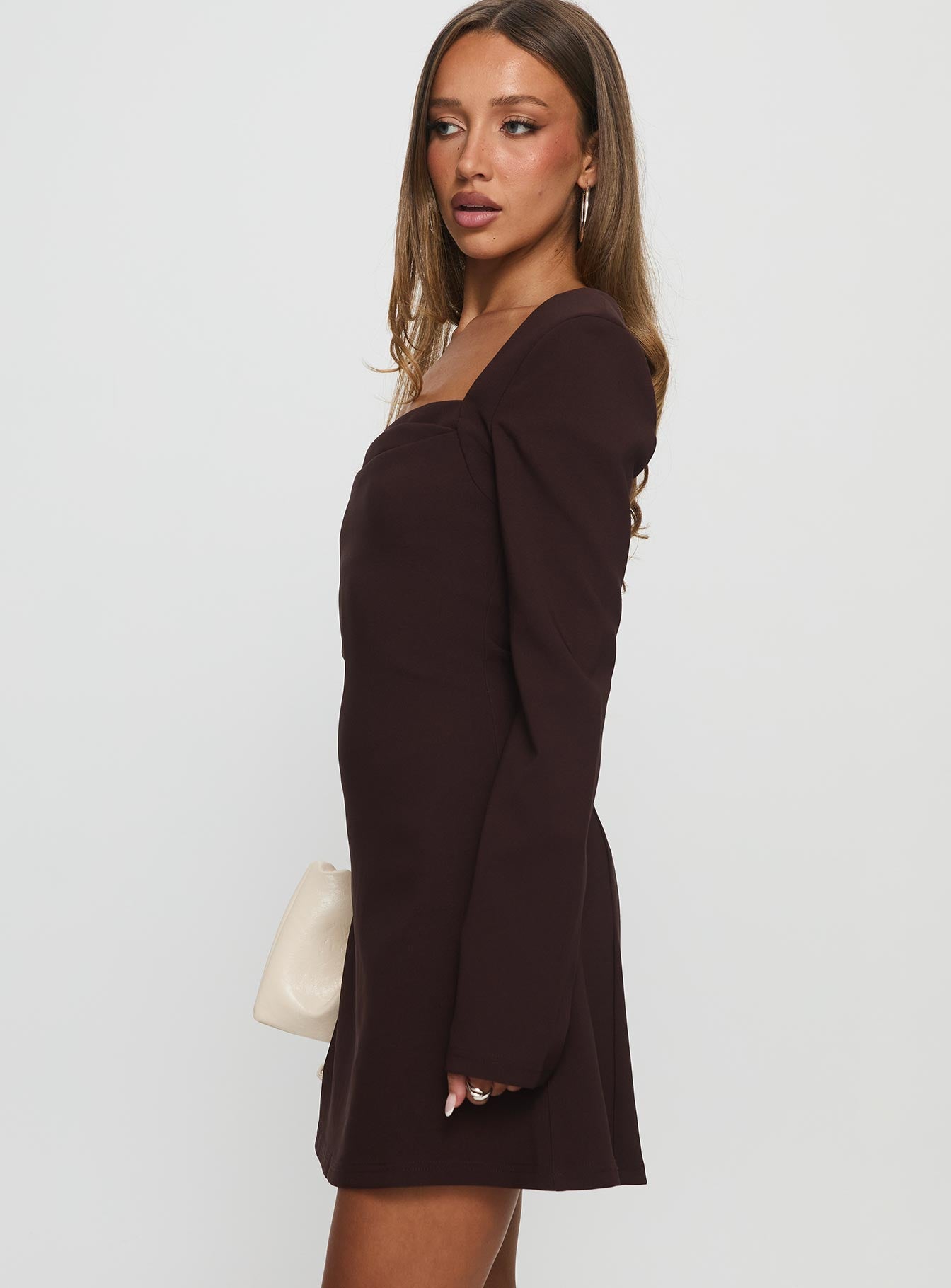 Avonlea Long Sleeve Mini Dress Brown - Image 3