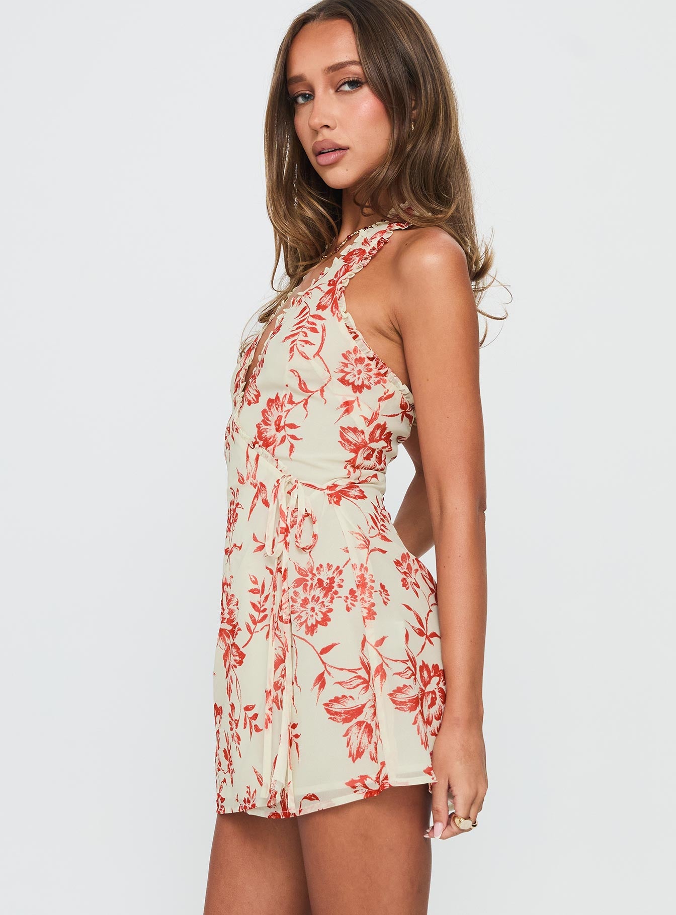 Taija Wrap Mini Dress Orange / Cream Floral - Image 4