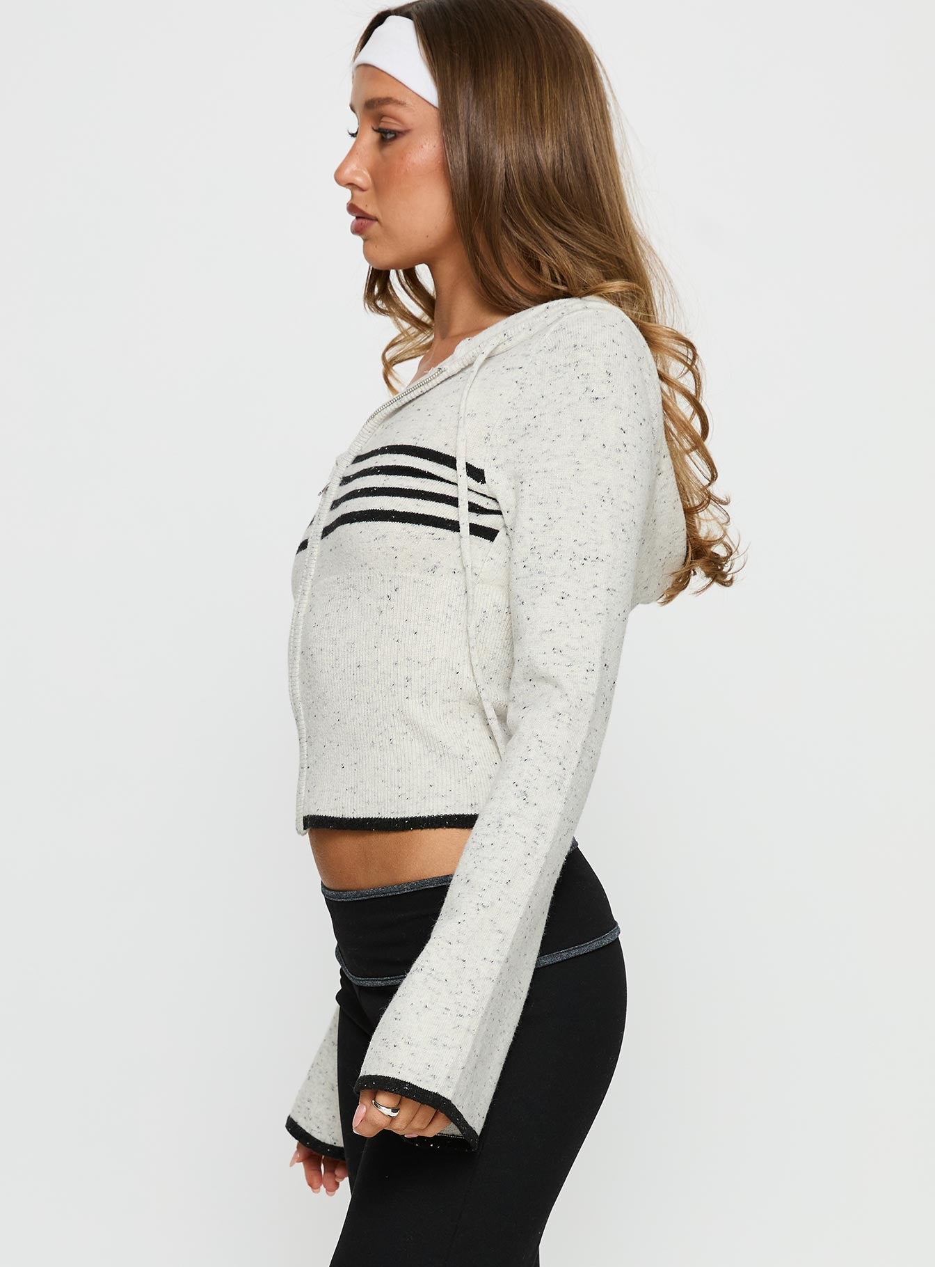 Brandea Zip Through Knit Hoodie White Marle - Image 4