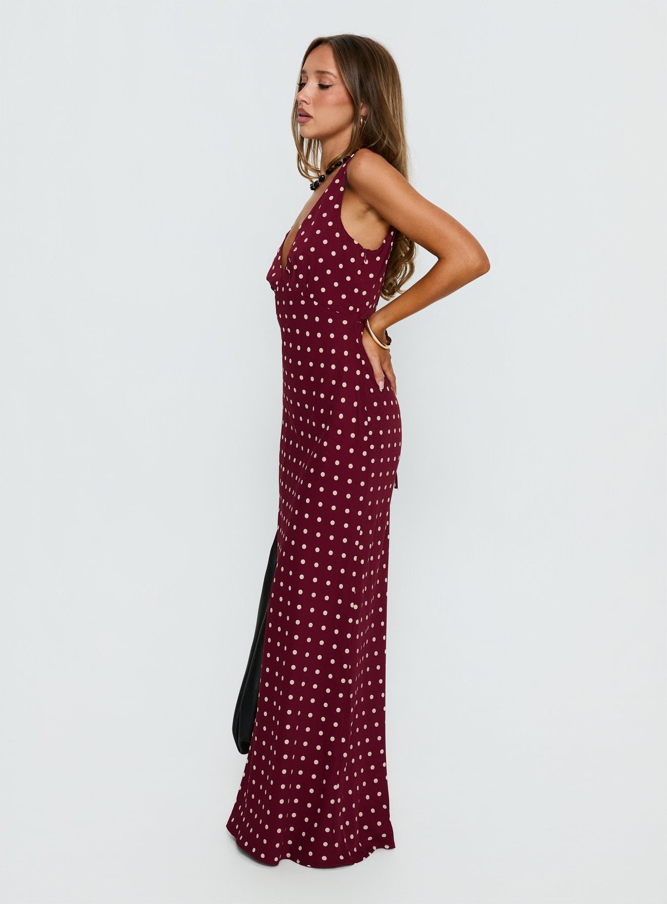 Nellie Maxi Dress Burgundy Polka Dot - Image 4