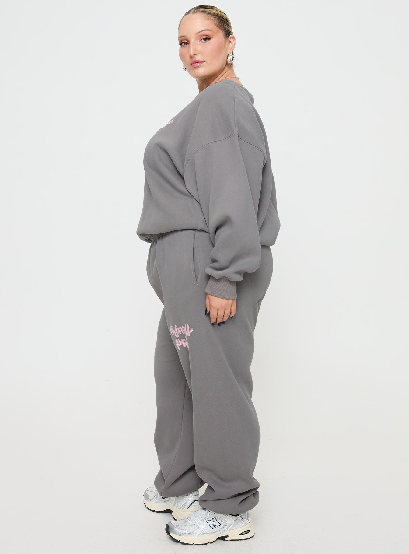 Princess Polly Track Pants Puff Text Charcoal Curve - Image 4