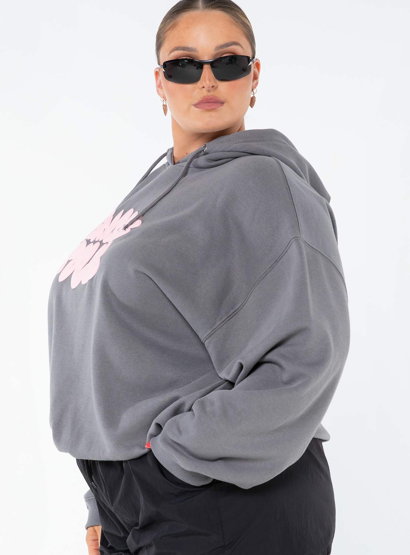 Princess Polly Hooded Sweatshirt Bubble Text Charcoal / Light Pink Curve - Image 4