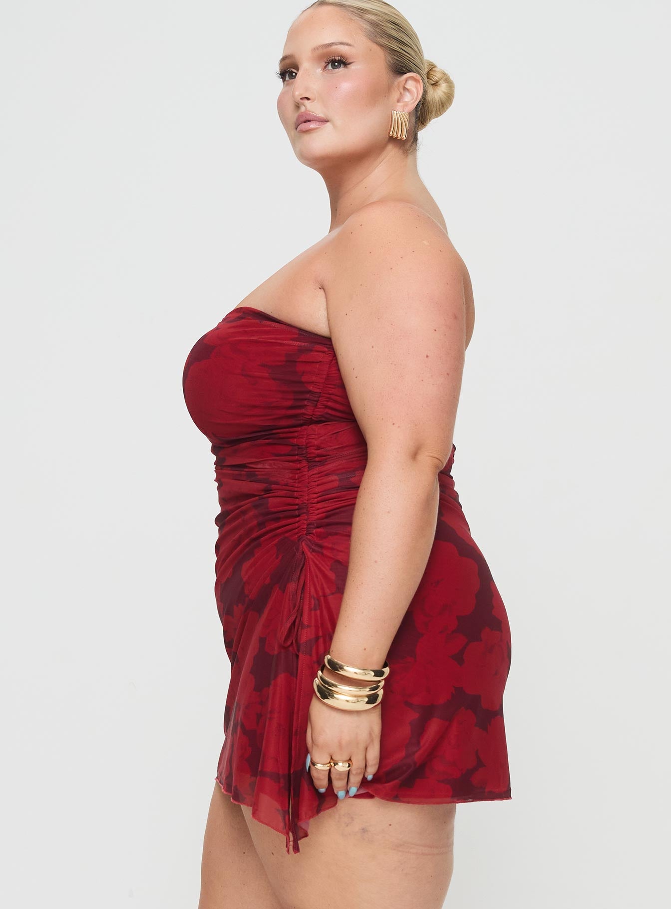 Donelli Mini Dress Burgundy / Red Floral Curve - Image 4