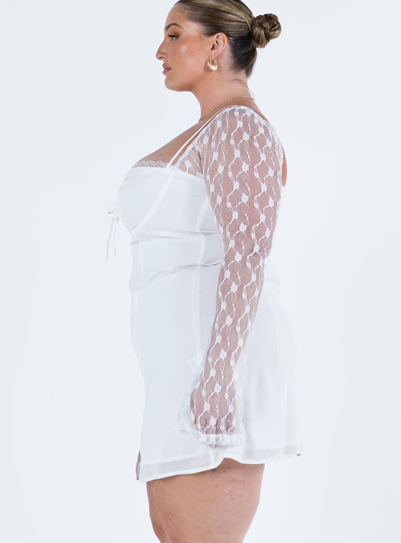 Ashwood Lace Sleeve Mini Dress White Curve - Image 8