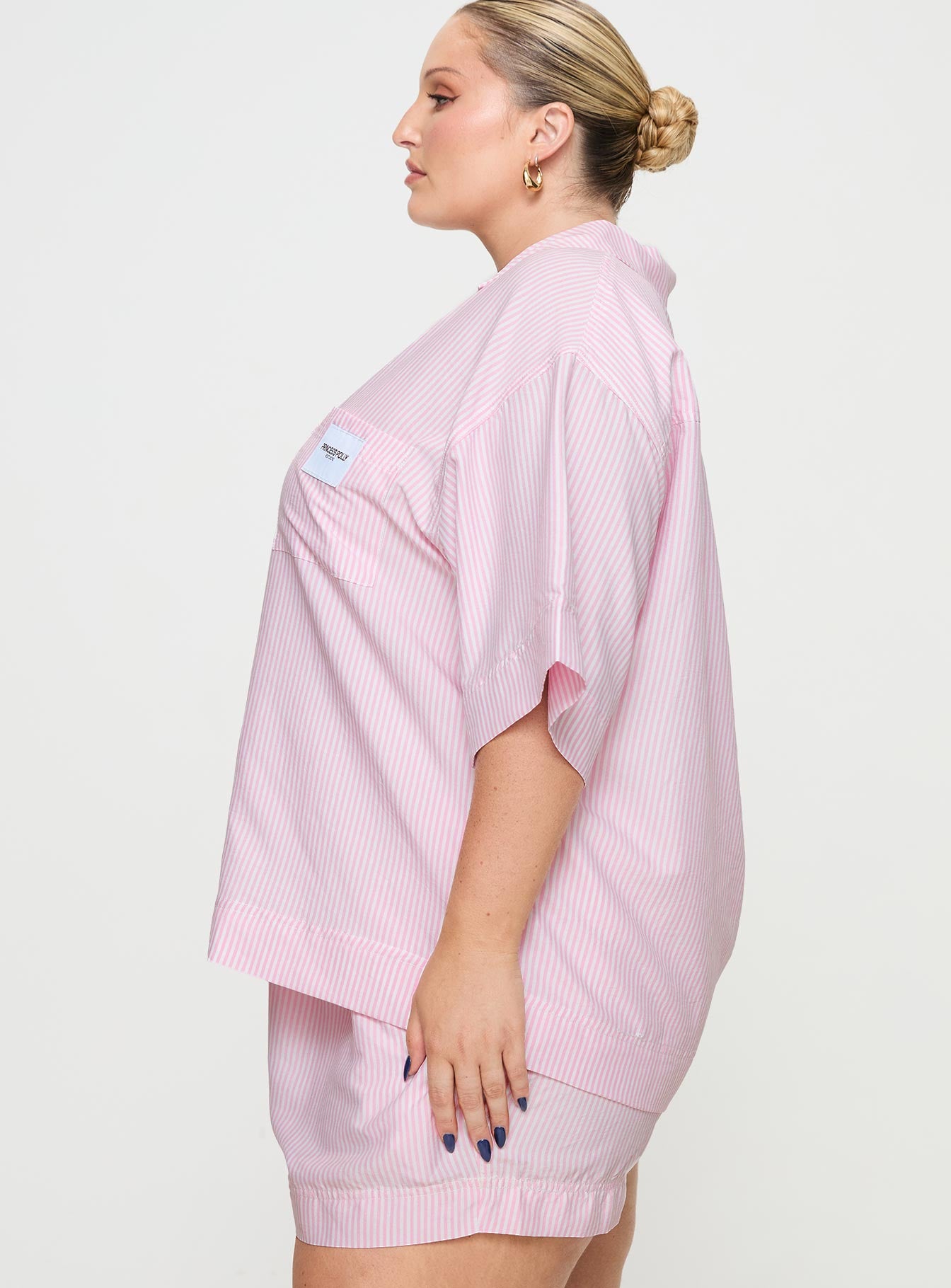 Early Riser Sleep Shirt Pink Stripe Curve - Image 4