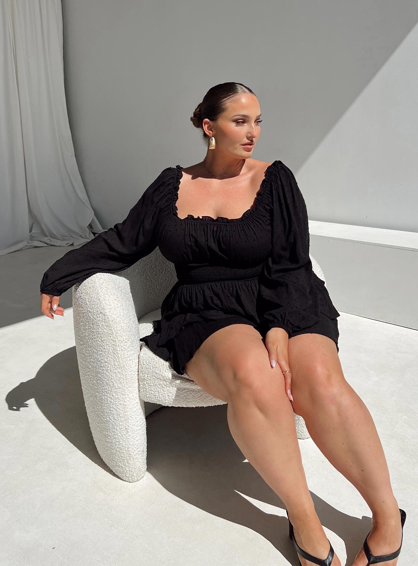 The Love Galore Long Sleeve Romper Black Curve - Image 3