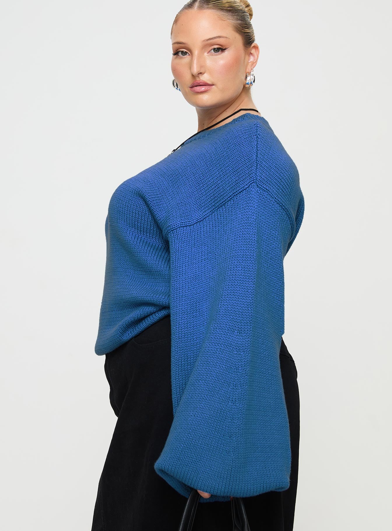 Harmony Balloon Sleeve Knit Sweater Blue Curve - Image 4