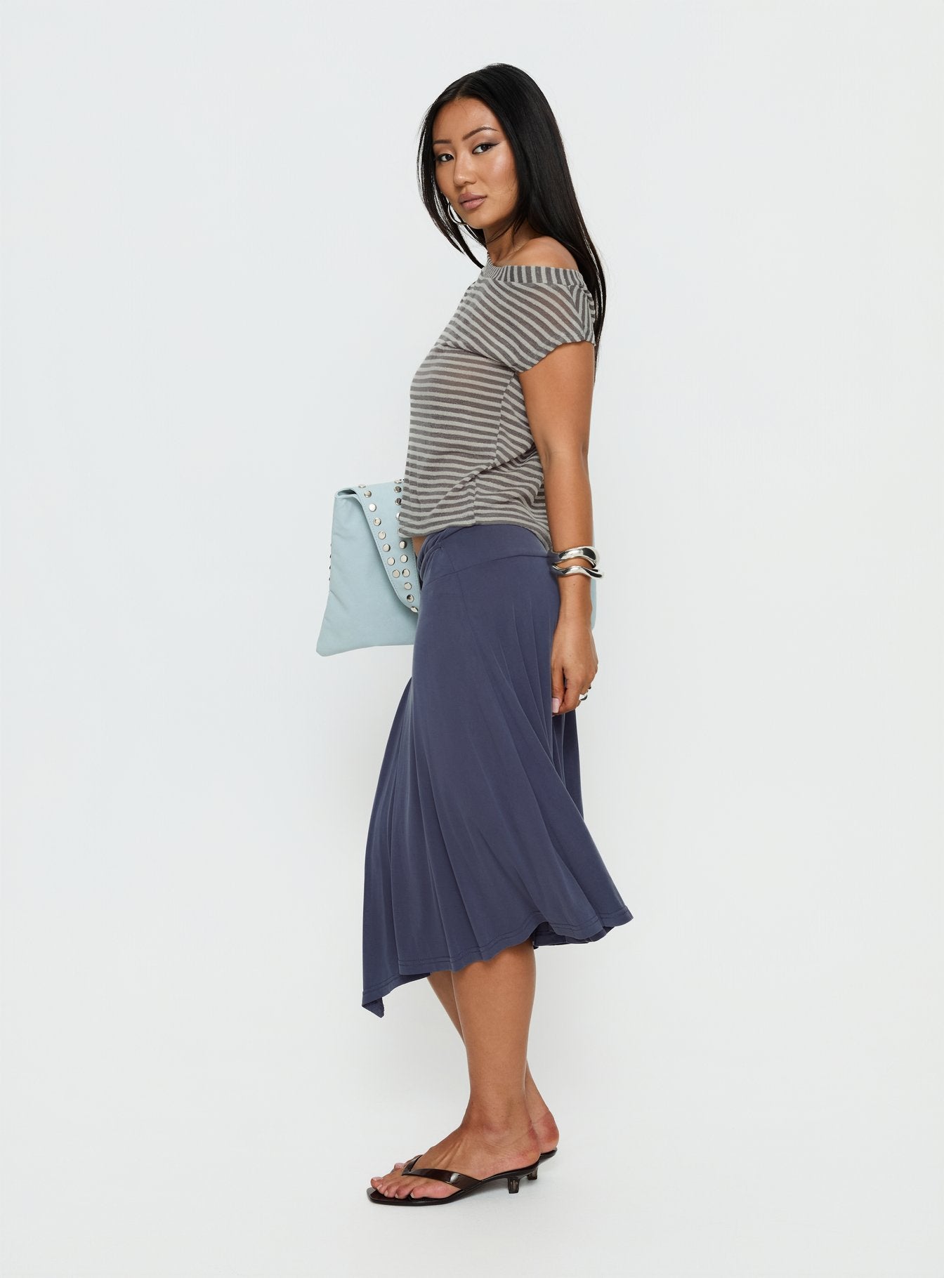Joaney Tie Side Jersey Midi Skirt Slate - Image 4