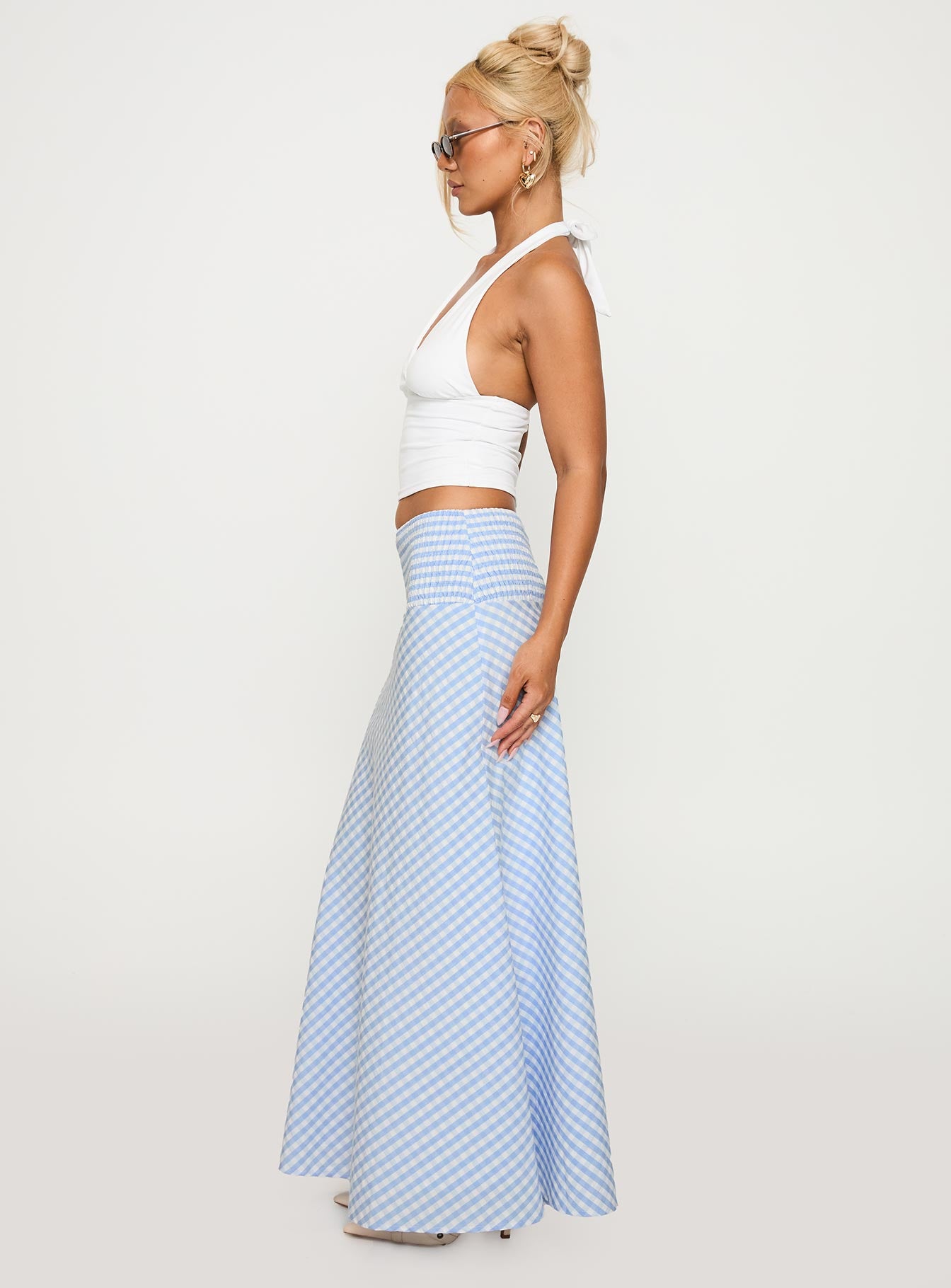 Every Girl Shirred Maxi Skirt Blue Check - Image 4