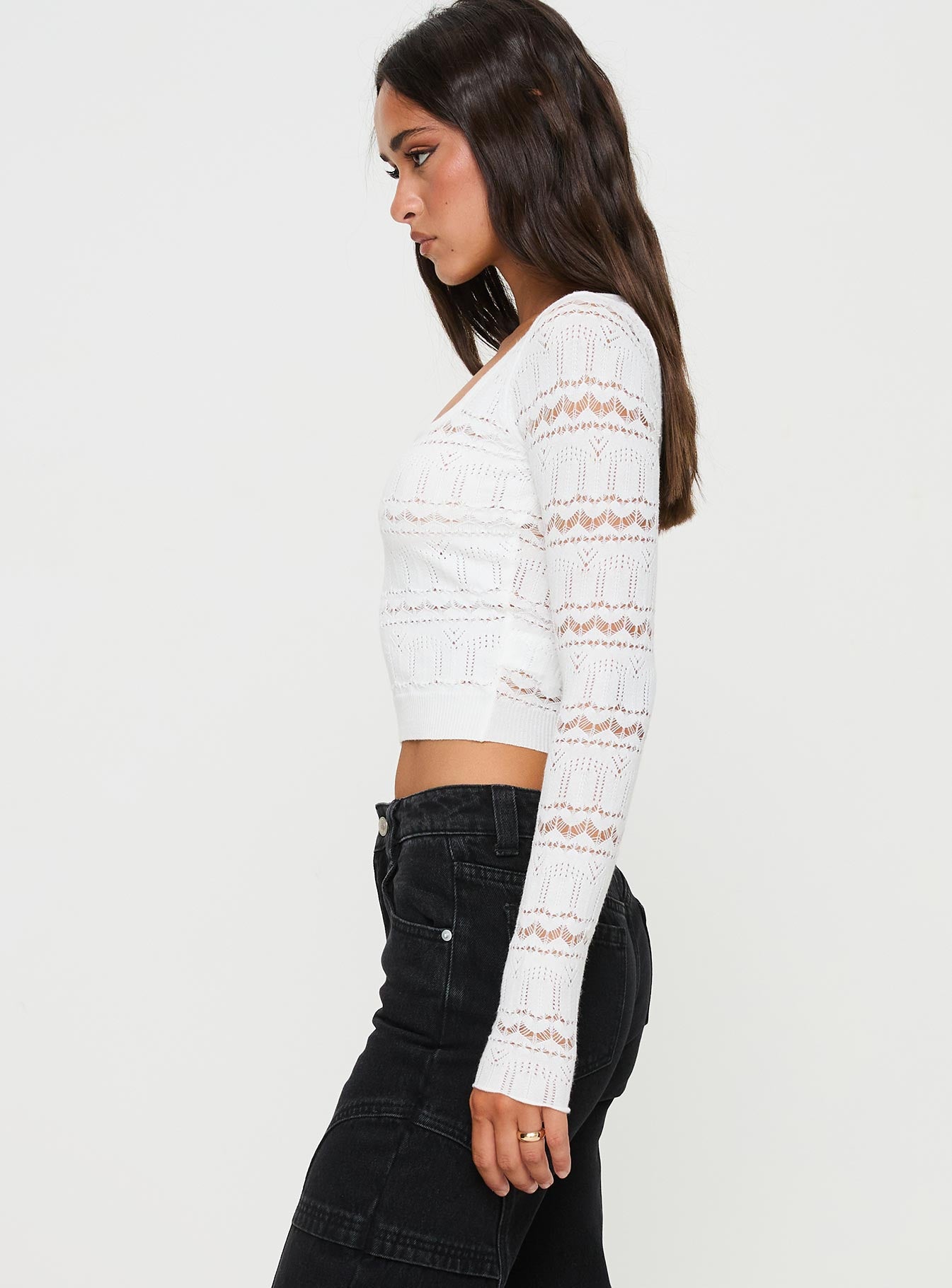 Valor Long Sleeve Knit Top White - Image 4