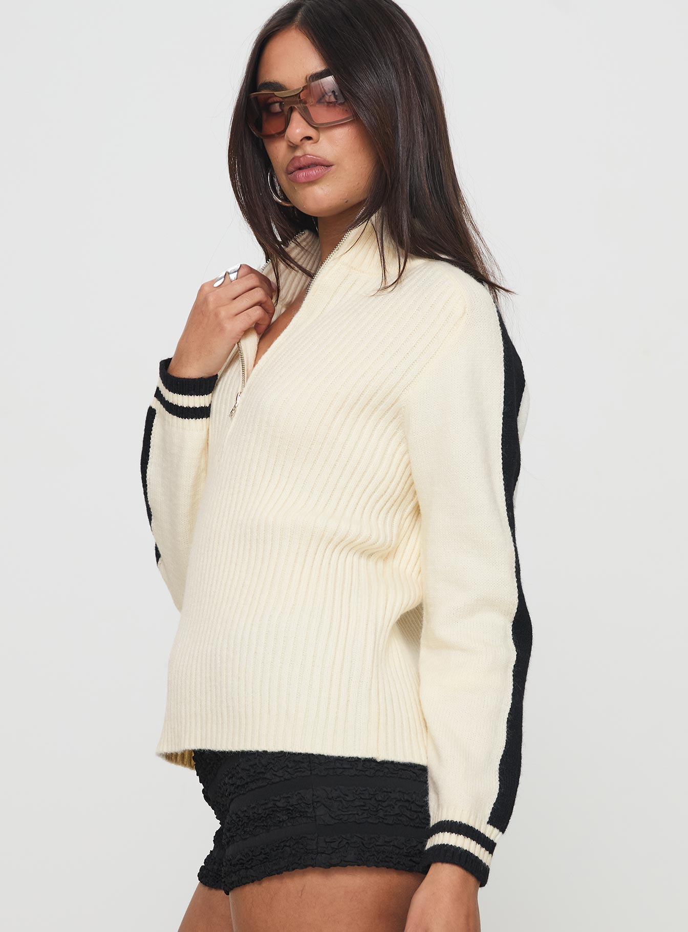 Mandee Quarter Zip Knit Sweater Cream - Image 3
