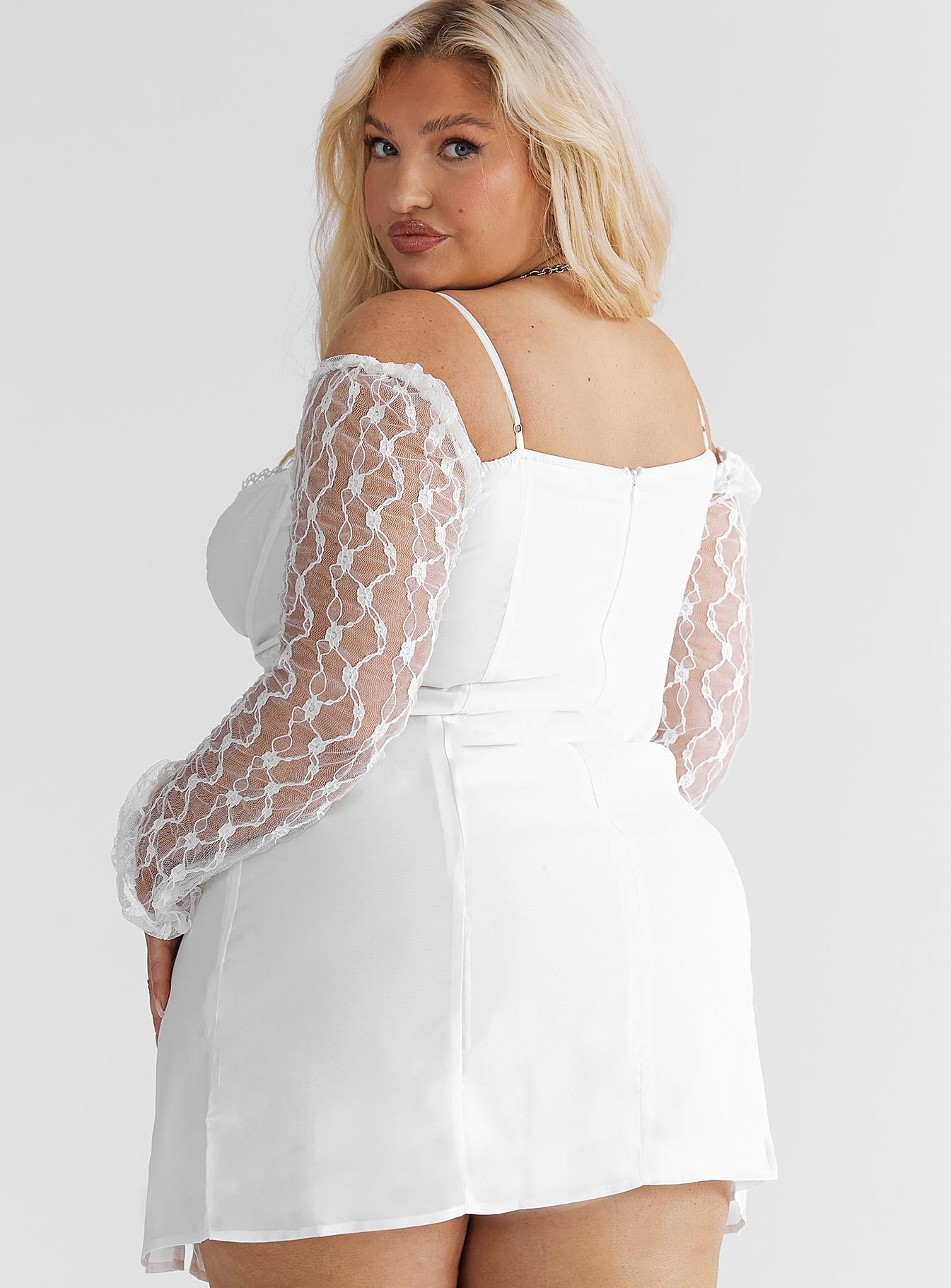 Ashwood Lace Sleeve Mini Dress White Curve - Image 3