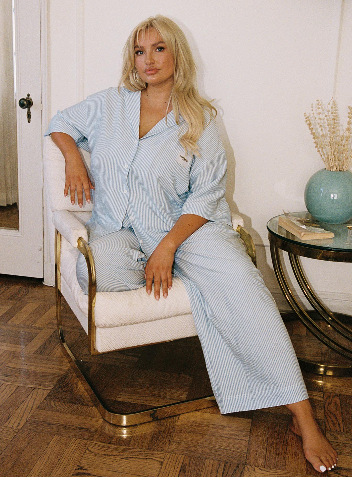 Early Riser Sleep Pants Blue Stripe Curve - Image 3