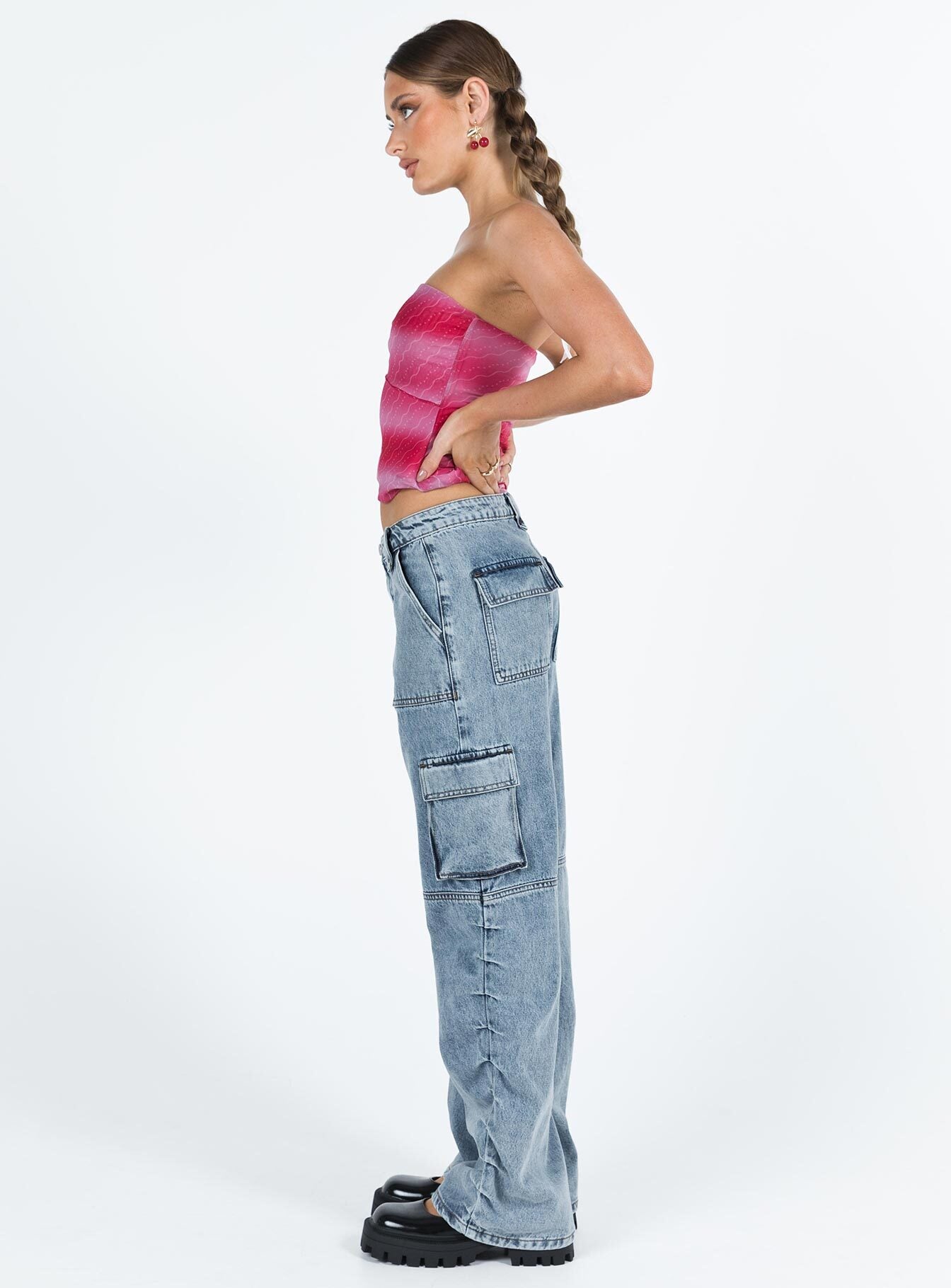 Vandana Cargo Jeans Mid Wash Denim - Image 4