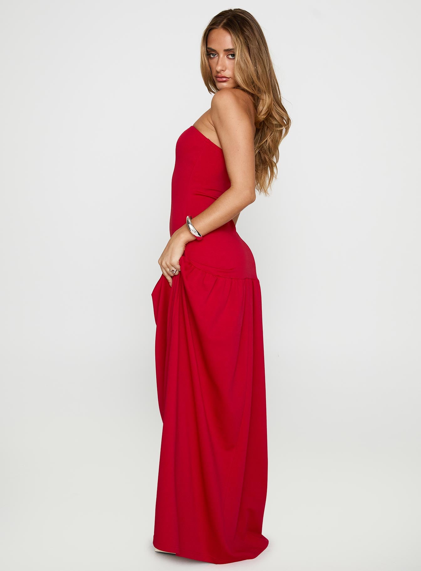 Move Me Strapless Maxi Dress Red - Image 3