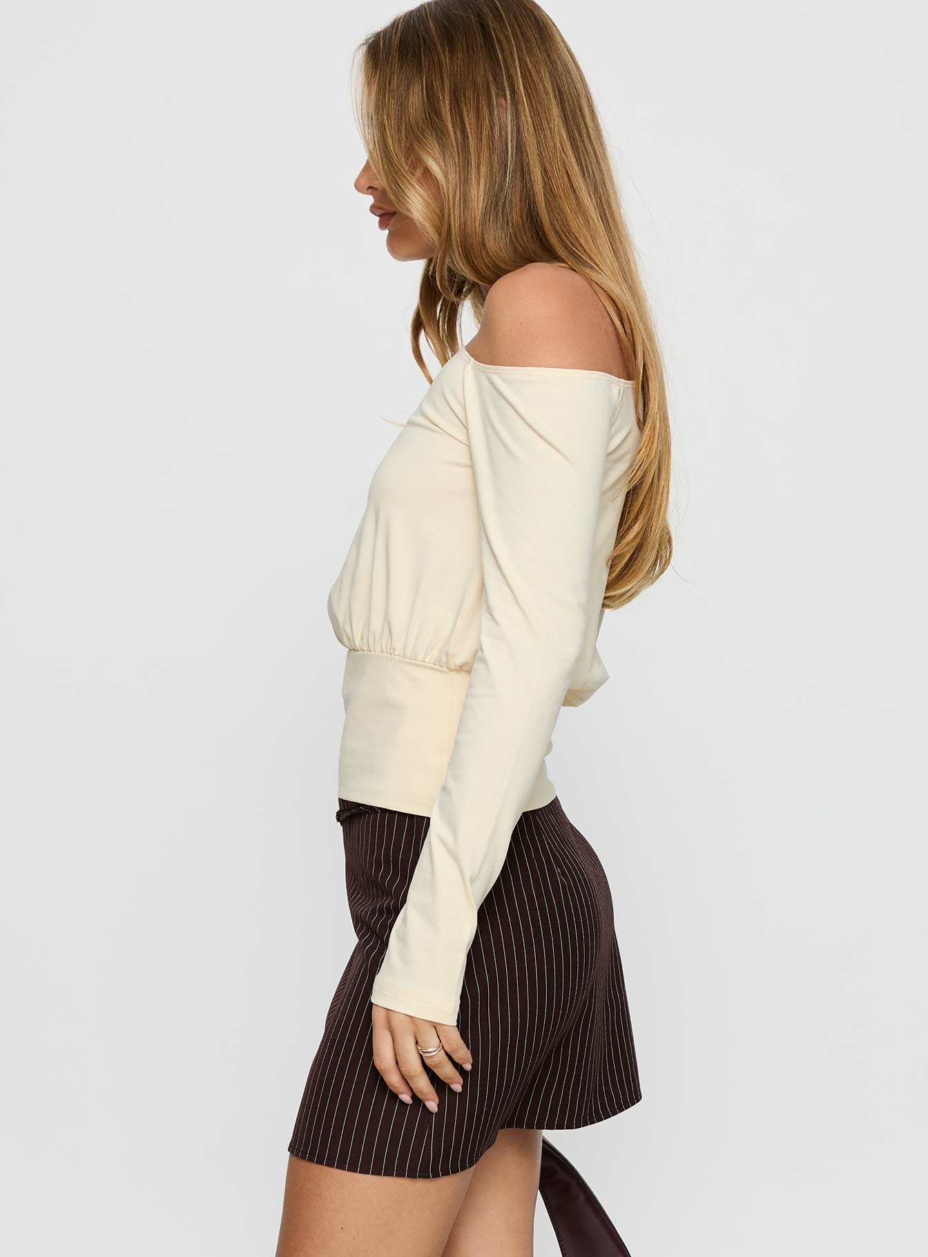 Yellena Buckle Mini Skirt Brown Pinstripe - Image 4