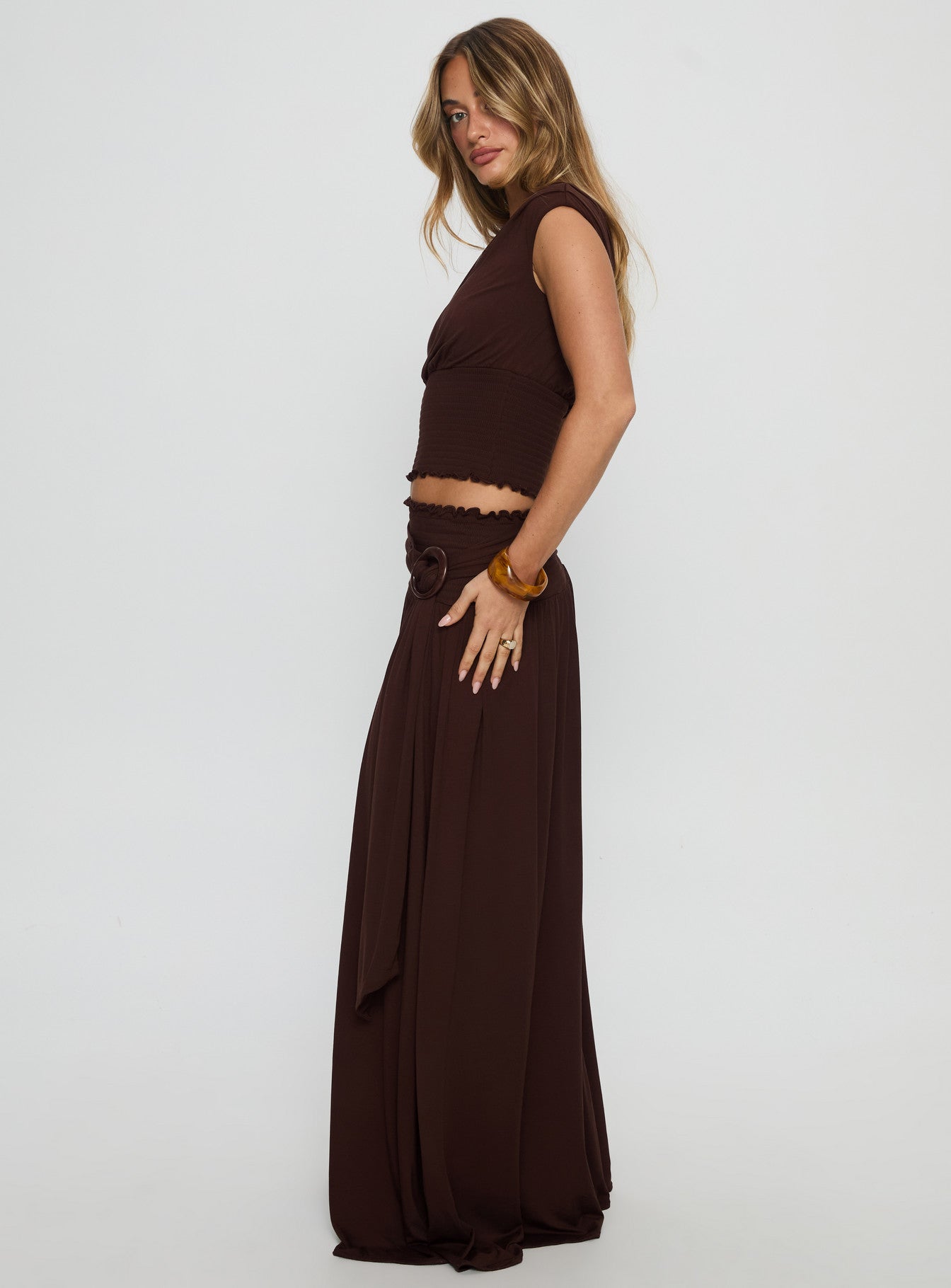 Full Orbit Shirred Maxi Skirt Chocolate Brown - Image 4
