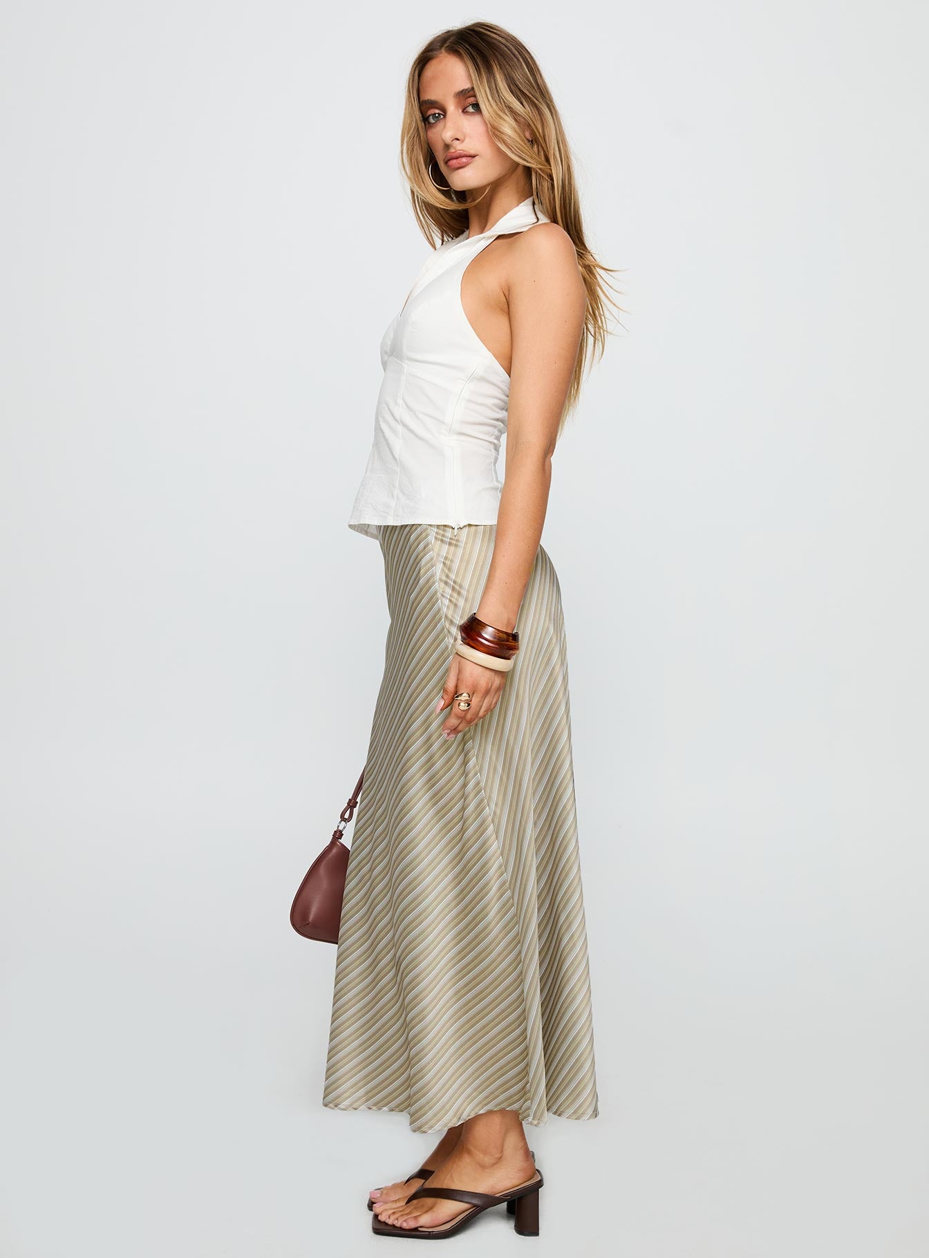 Mixed Signals Midi Skirt Brown Stripe - Image 4