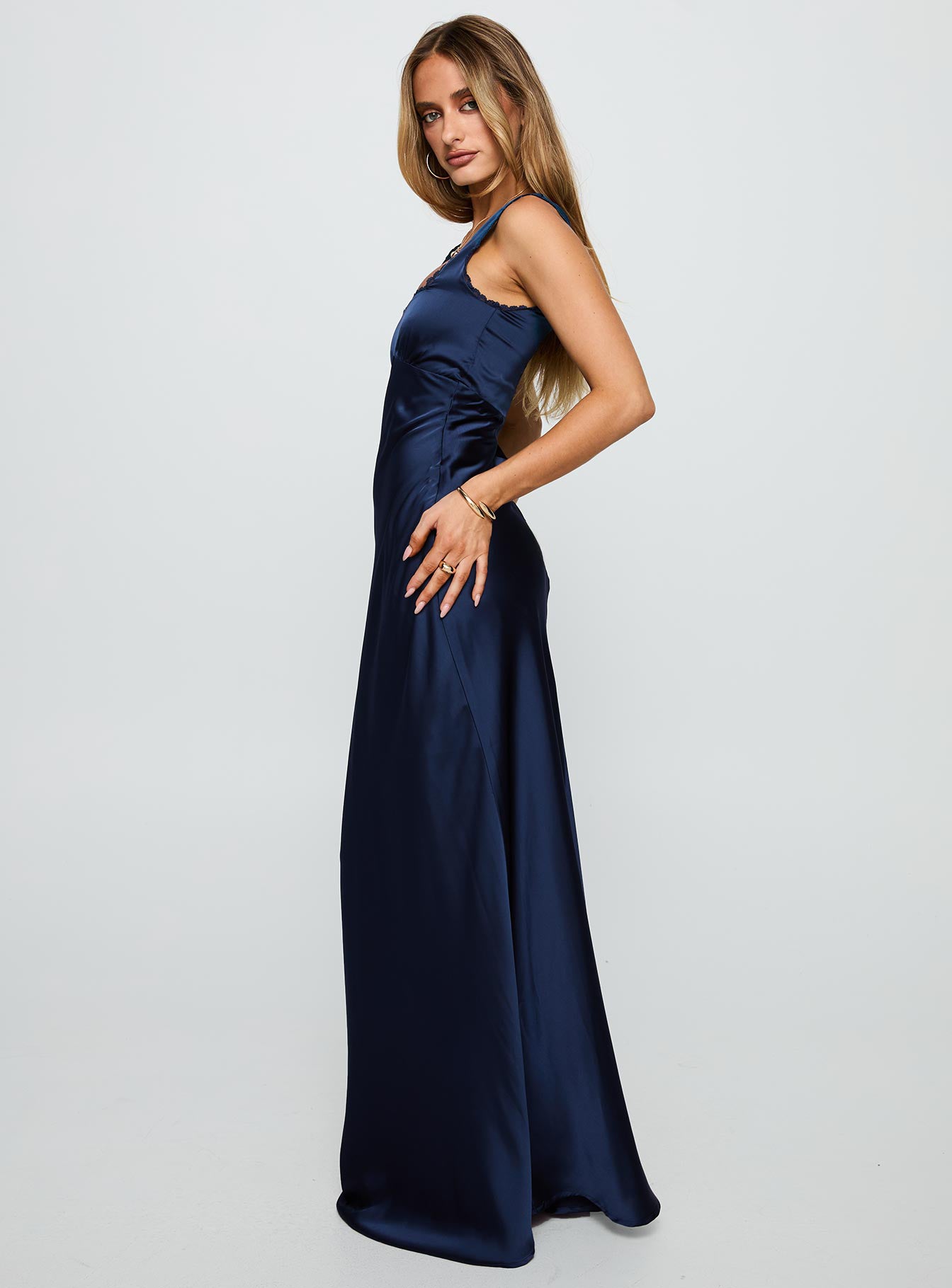 Dasha Satin Maxi Dress Navy - Image 3