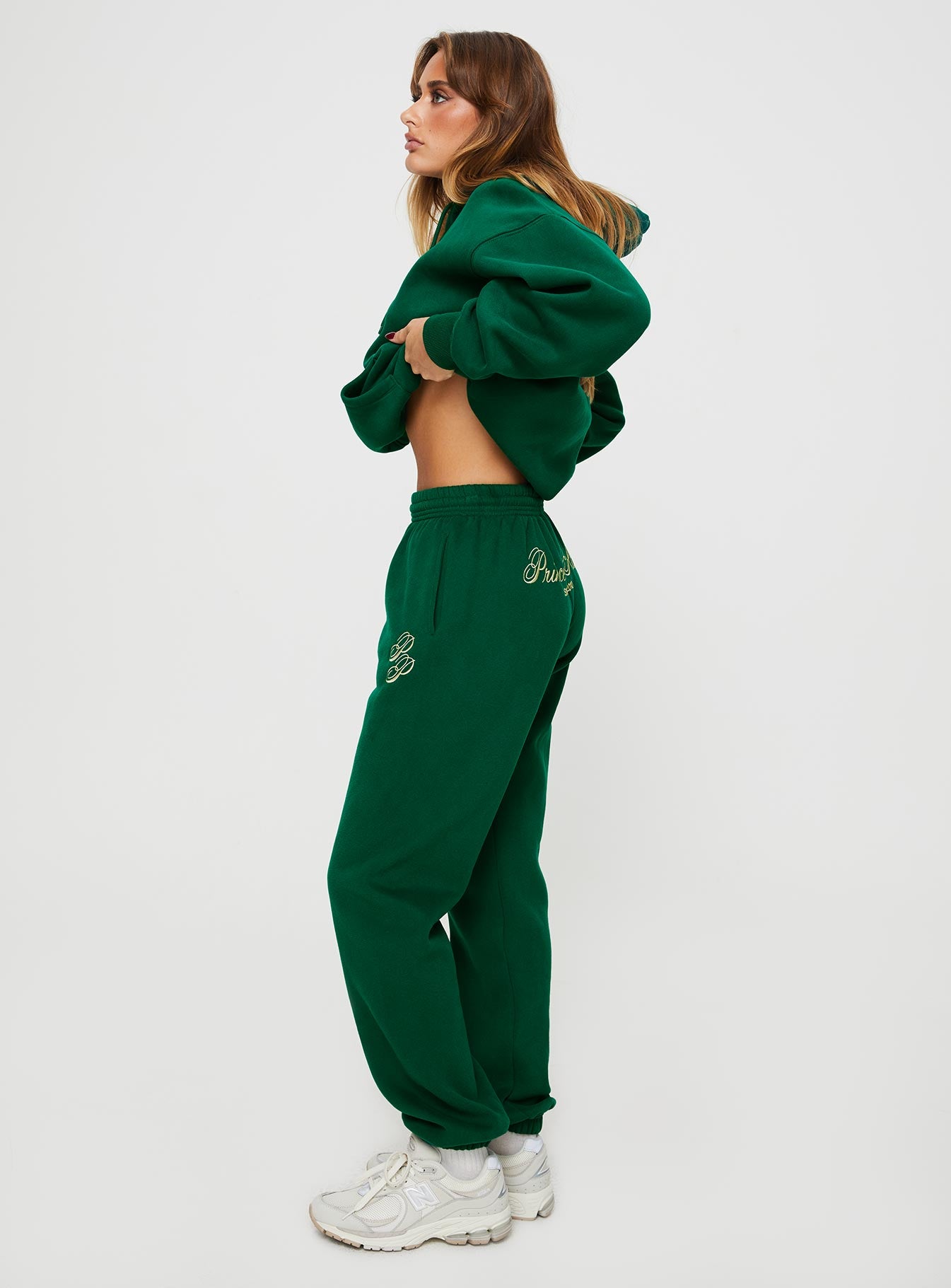 Princess Polly Track Pants Script Green / Ivory - Image 4