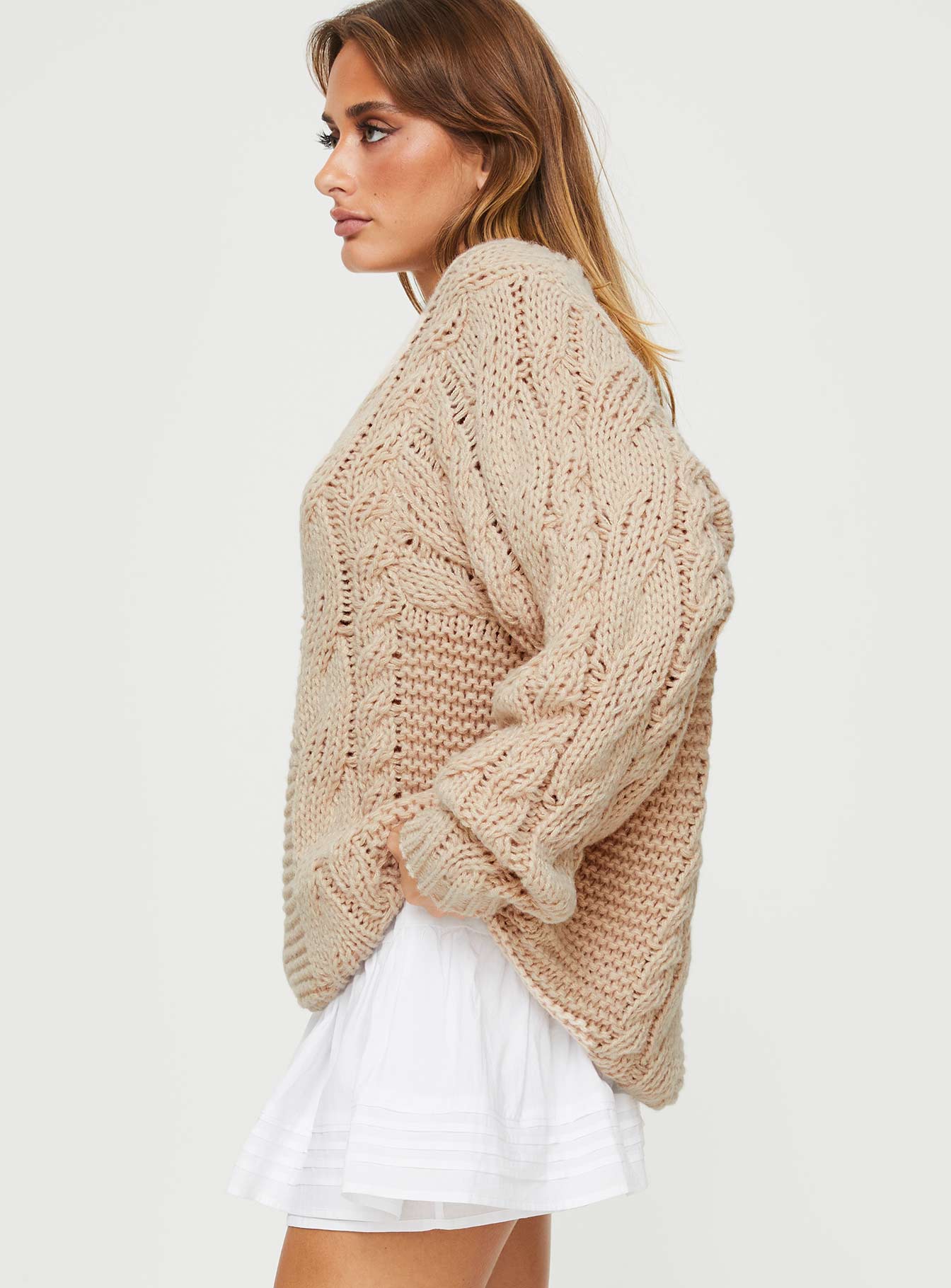 Ellison Cable Knit Sweater Beige - Image 4