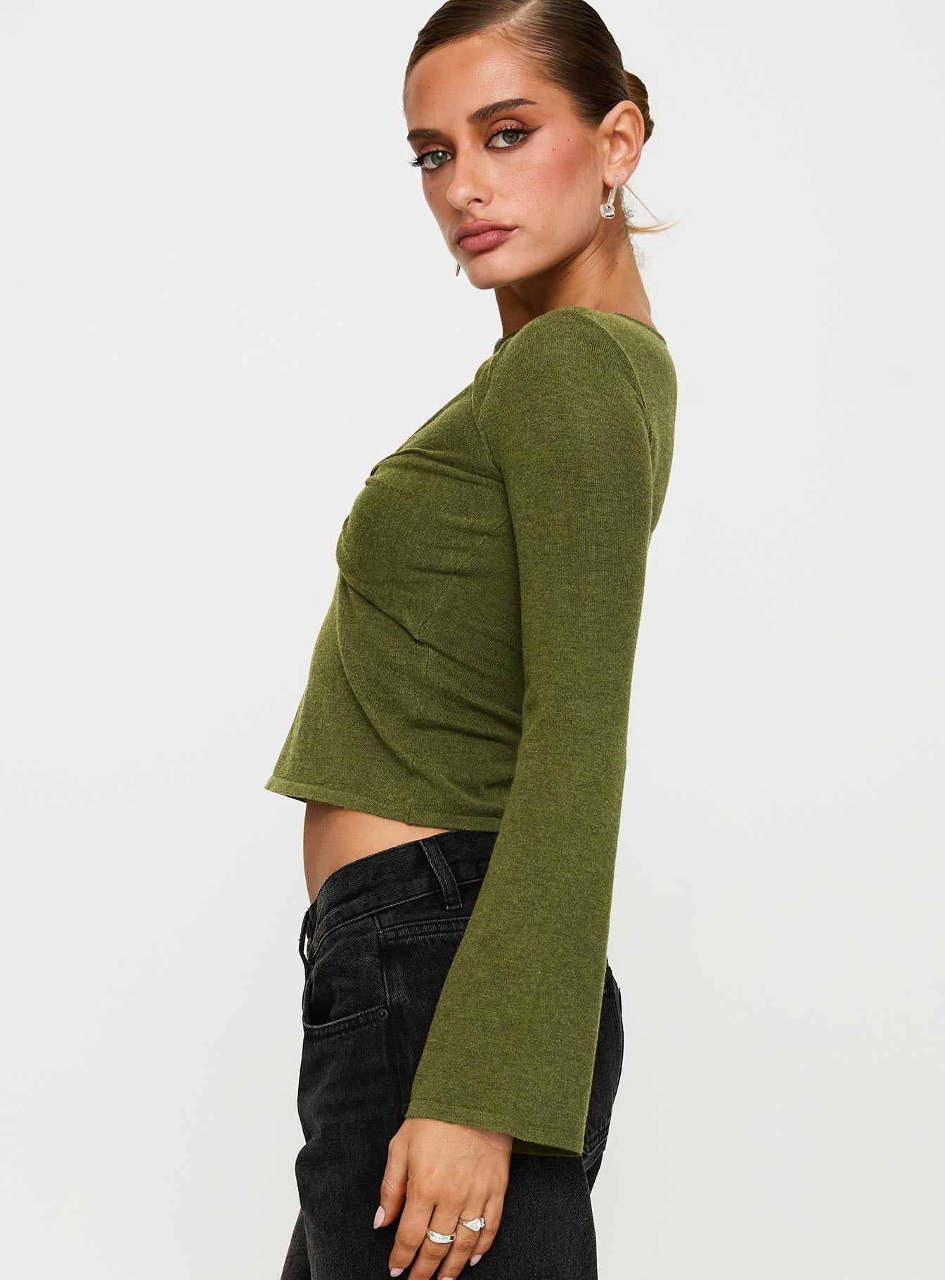 Giordani Long Sleeve Twist Top Moss Green - Image 3
