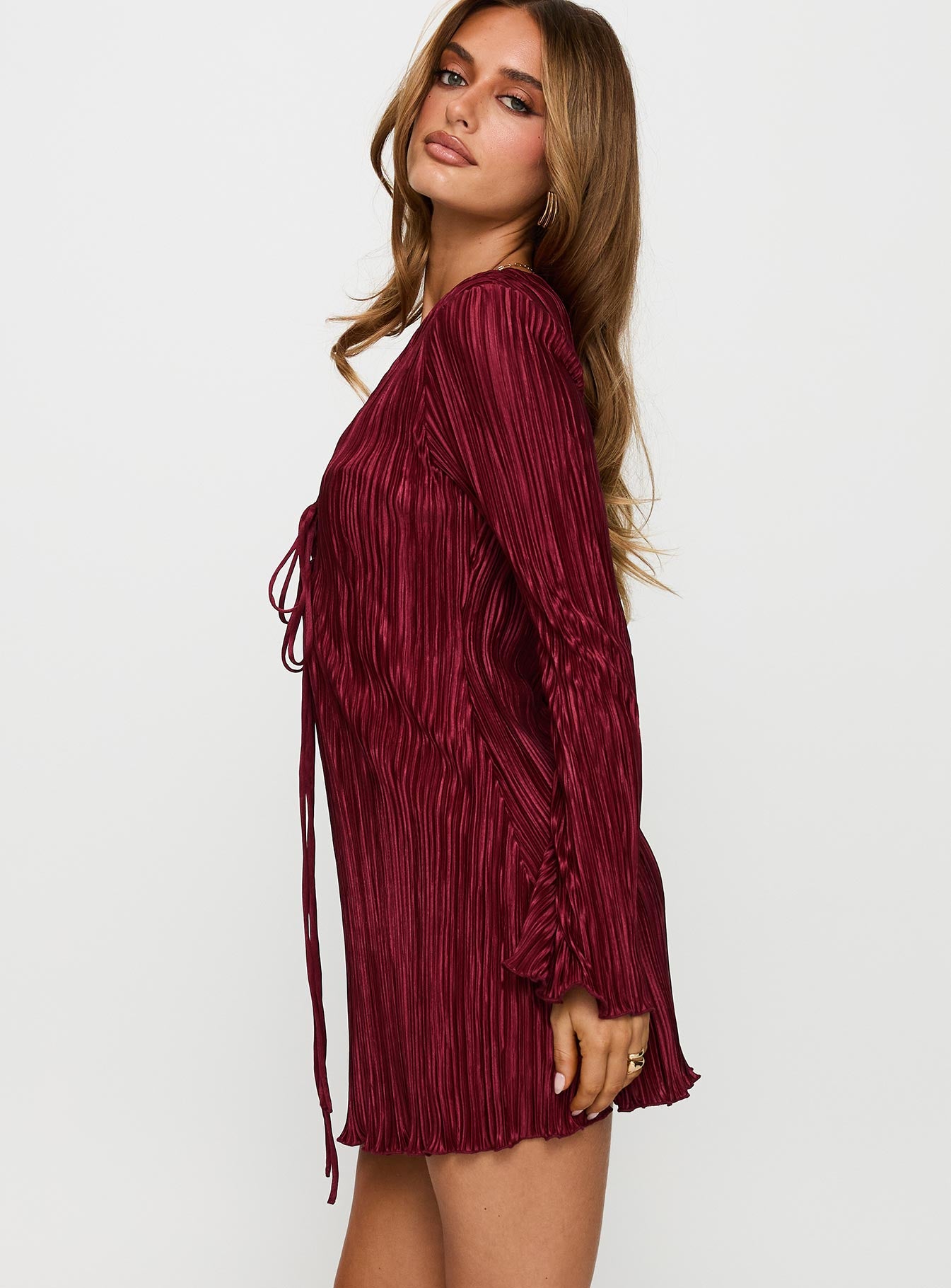 Malop Long Sleeve Mini Dress Burgundy - Image 4