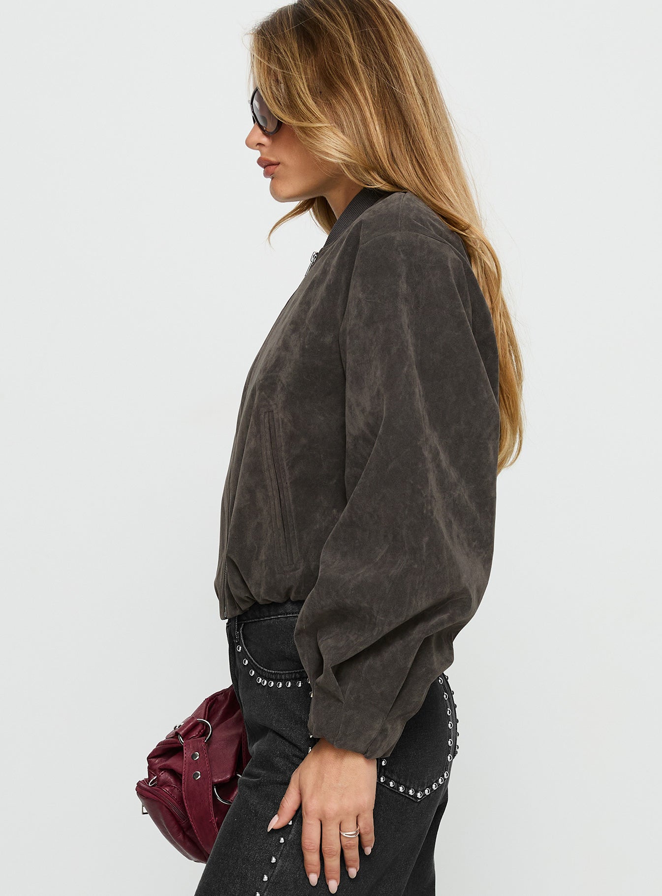 Mastery Faux Suede Bomber Jacket Charcoal - Image 4