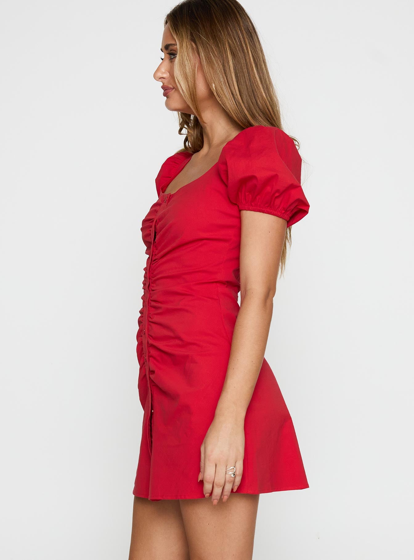 Back To Paris Ruched Mini Dress Red - Image 3
