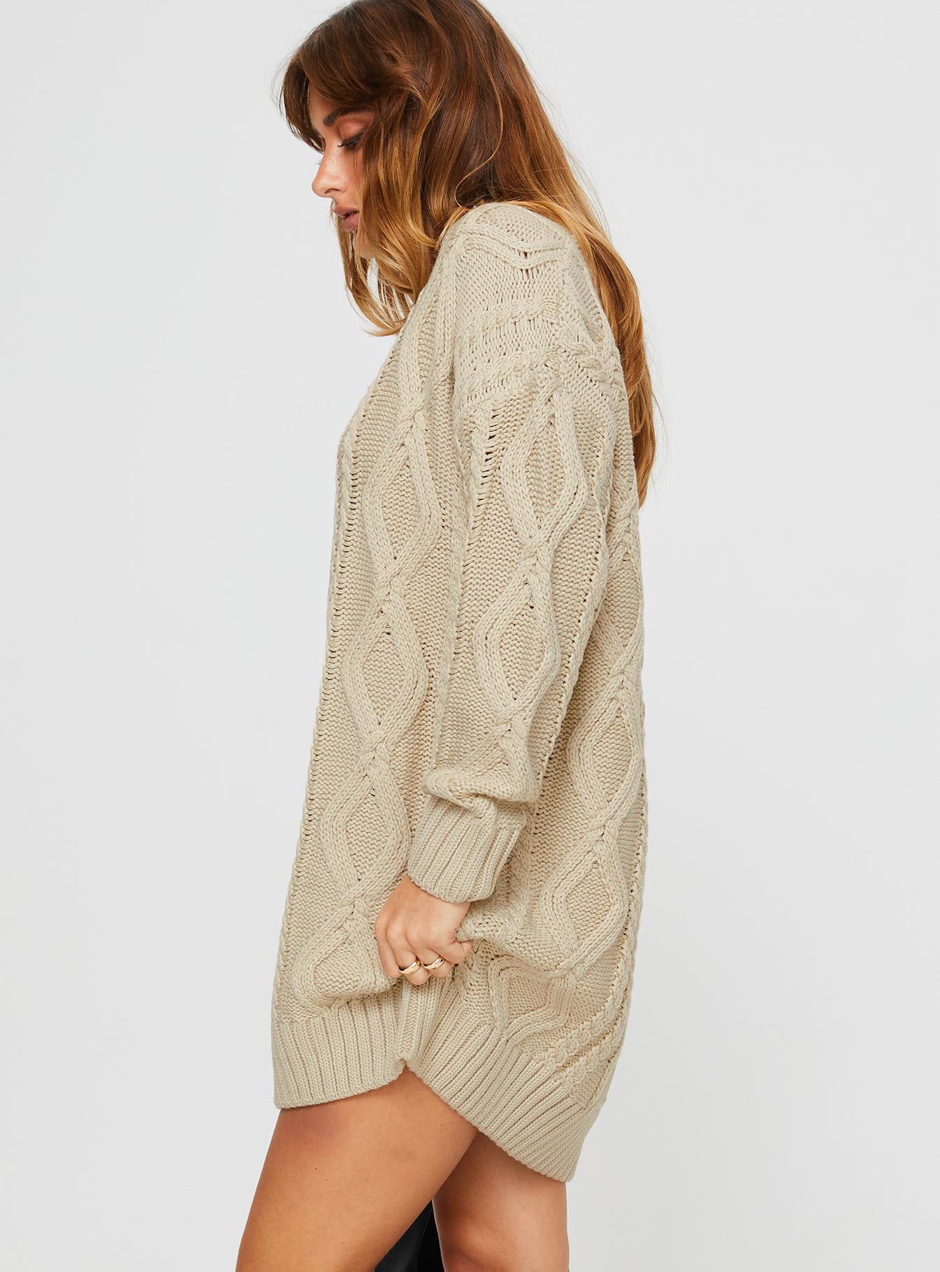 Anaya Sweater Mini Dress Beige - Image 4