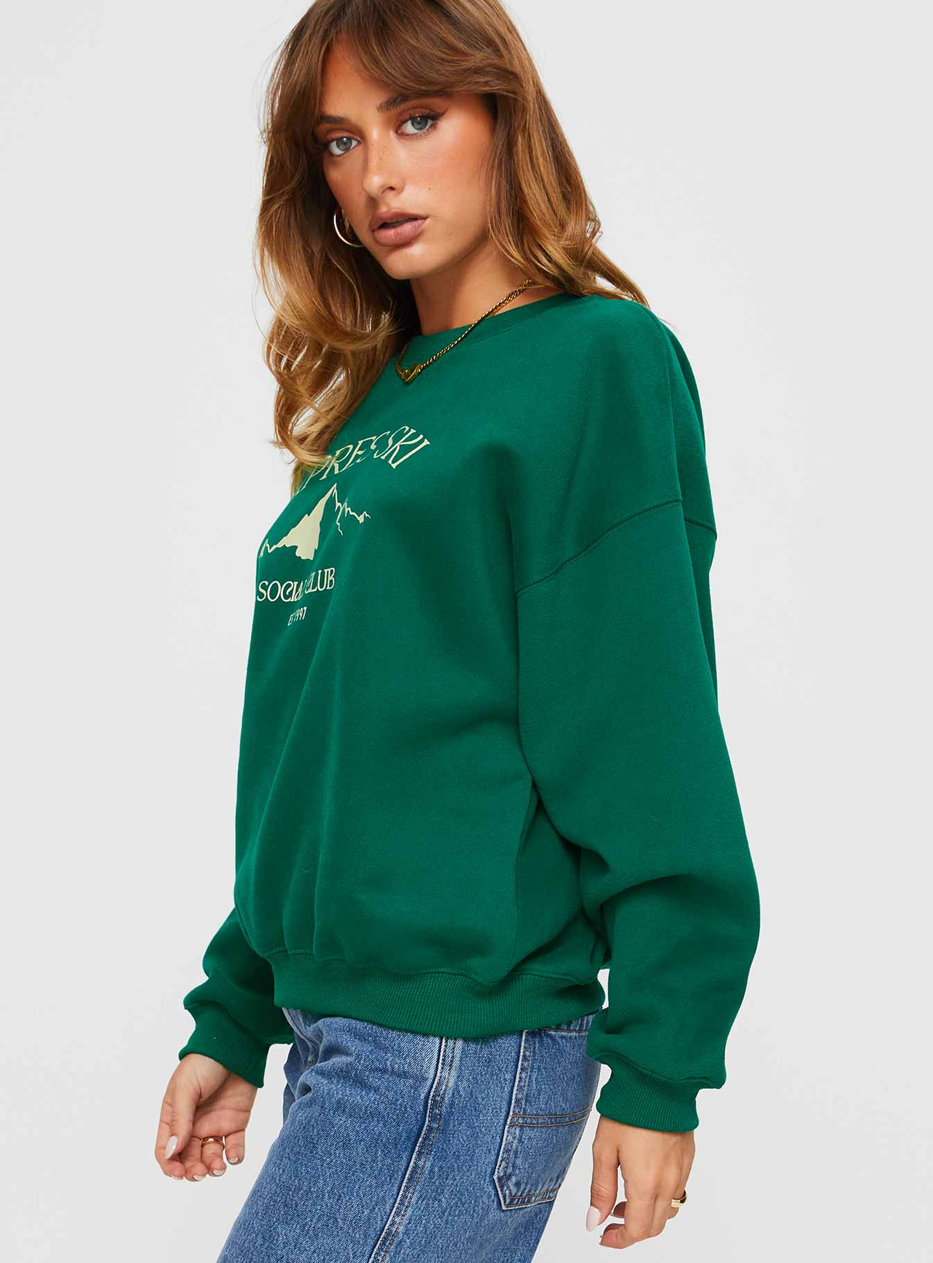 Apres Ski Crew Neck Sweatshirt Green / Cream - Image 4