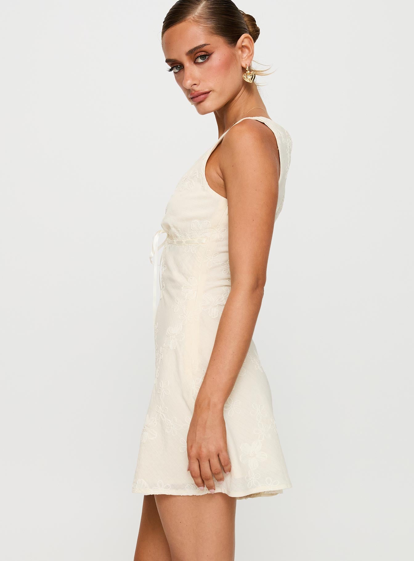 Faithfully Embroidered Mini Dress Beige - Image 4