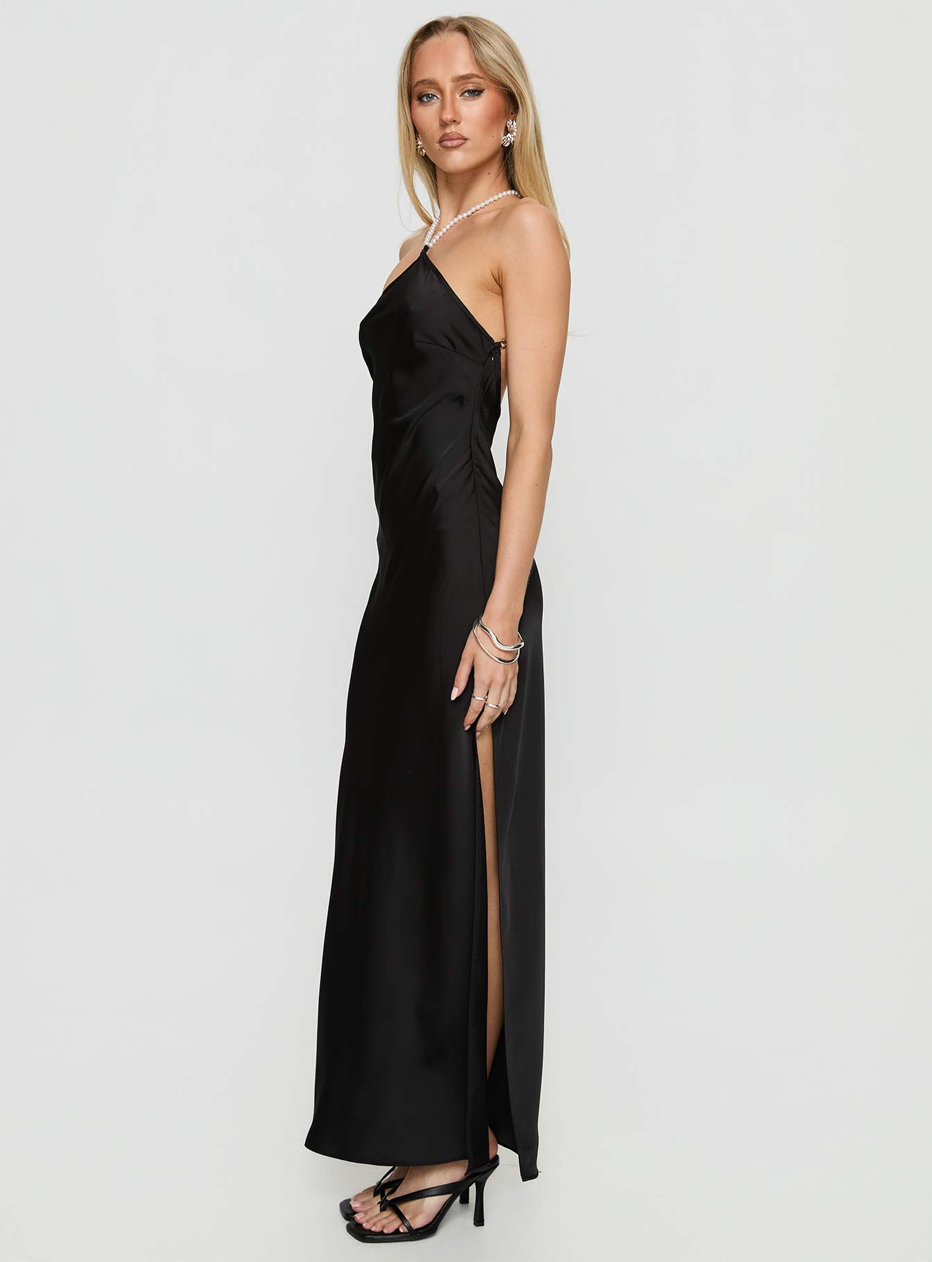 Beverie Pearl Halter Maxi Dress Black - Image 4