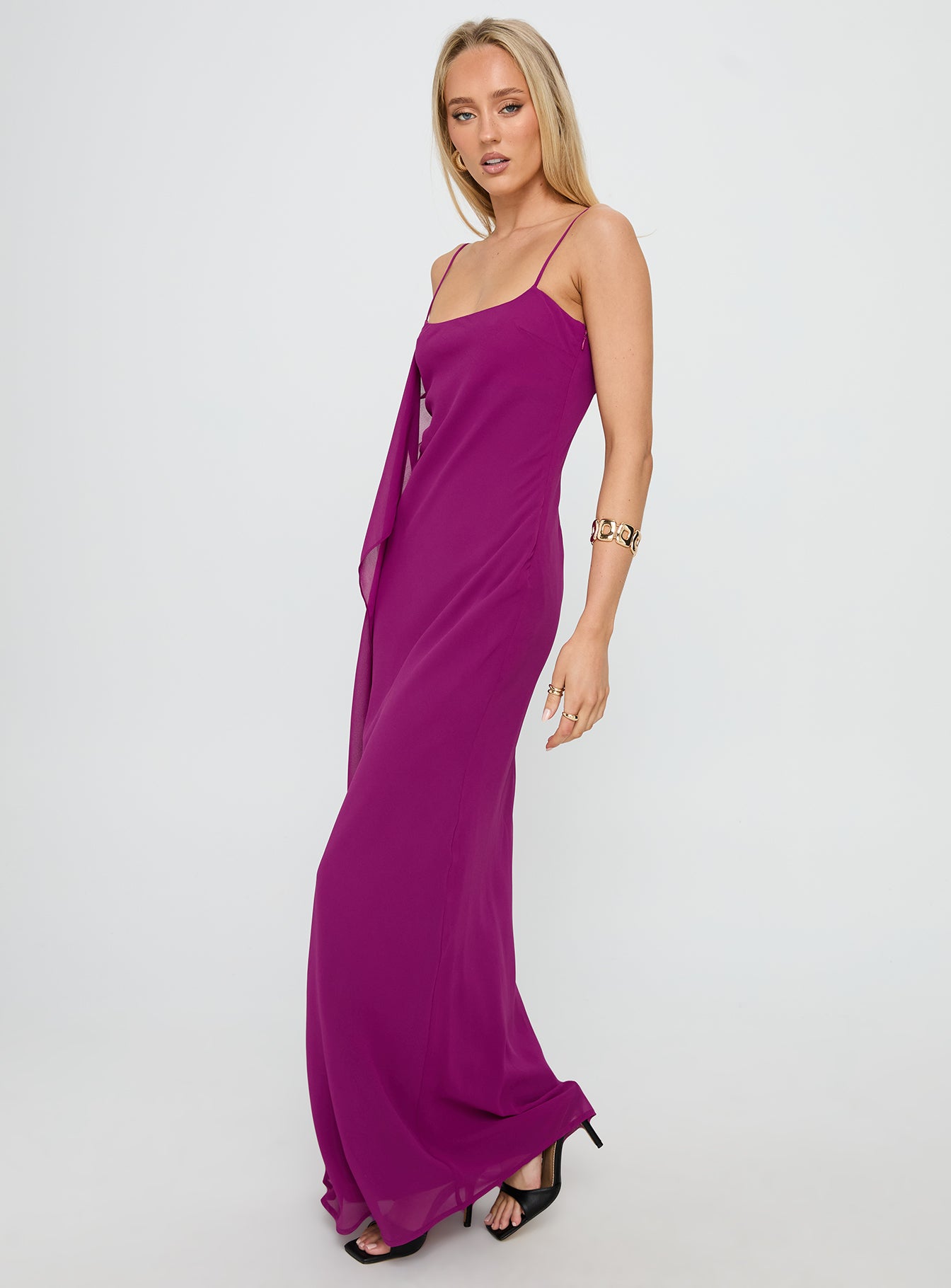 Syrina Cowl Neck Scarf Maxi Dress Berry - Image 4