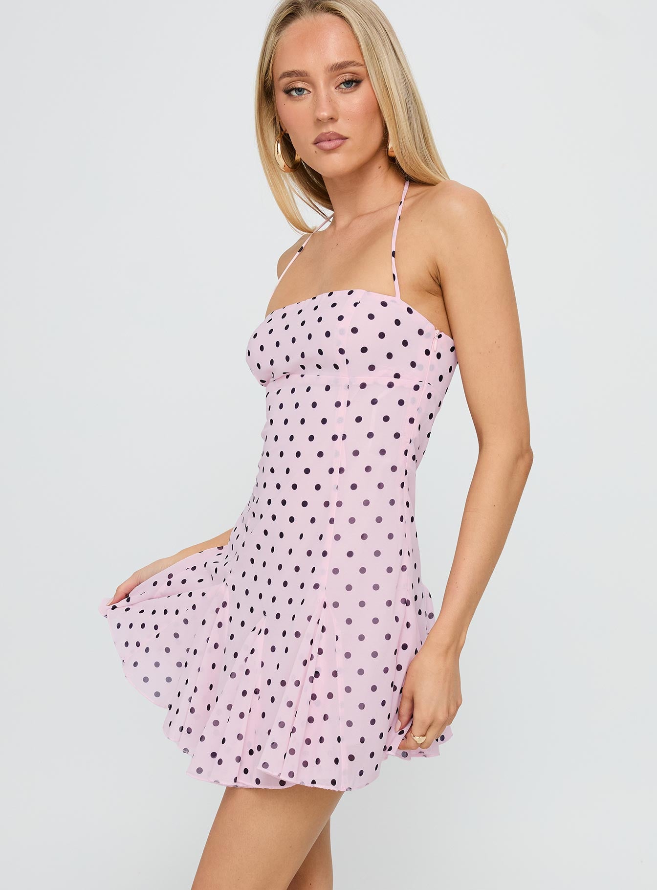 Delamere Mini Dress Pink / Black Polka - Image 4