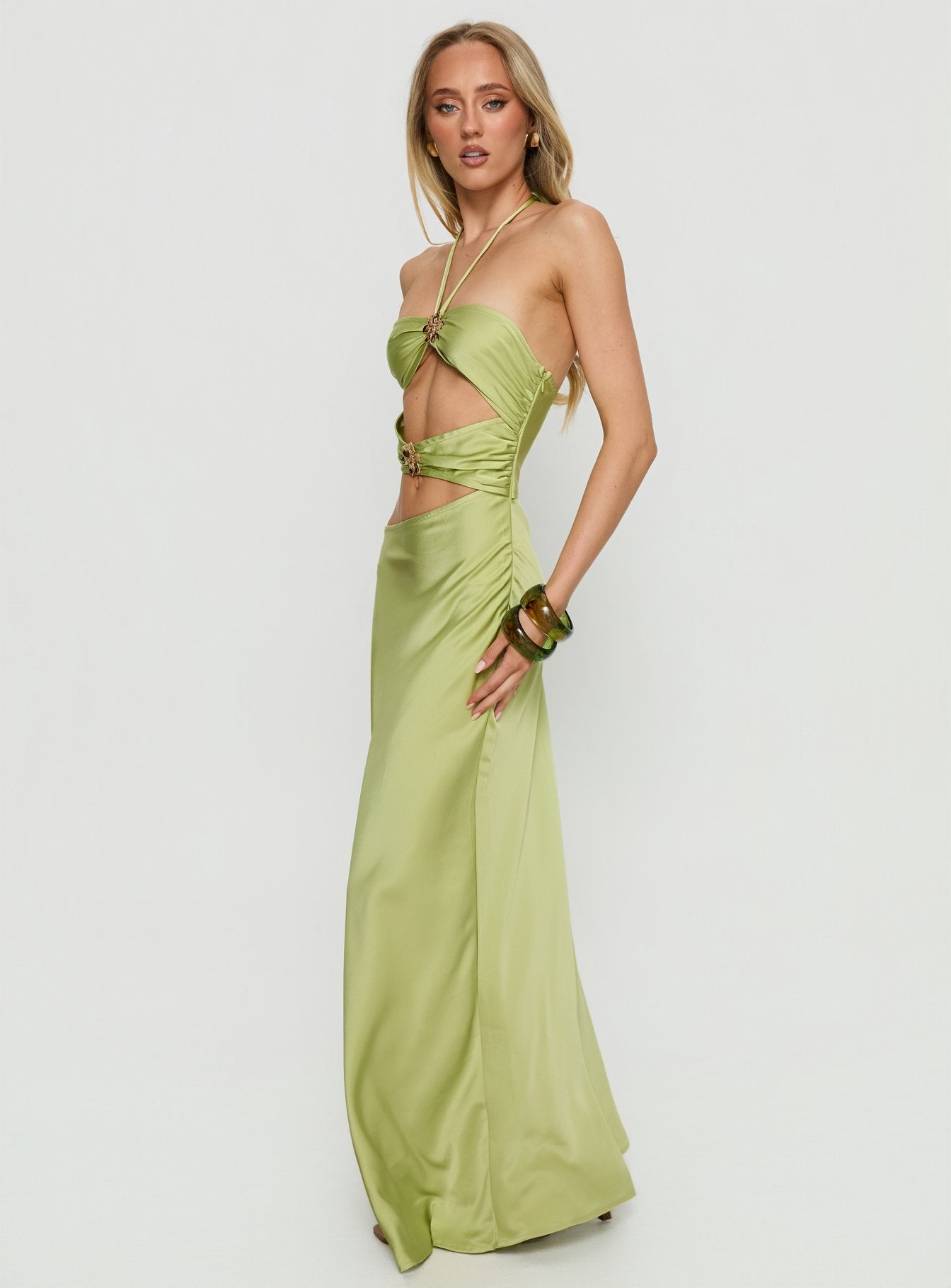 Morissa Halter Cut Out Maxi Dress Green - Image 4