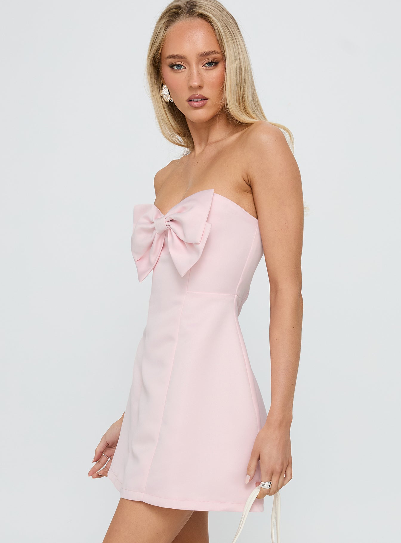Genevie Strapless Bow Bust Mini Dress Light Pink - Image 4