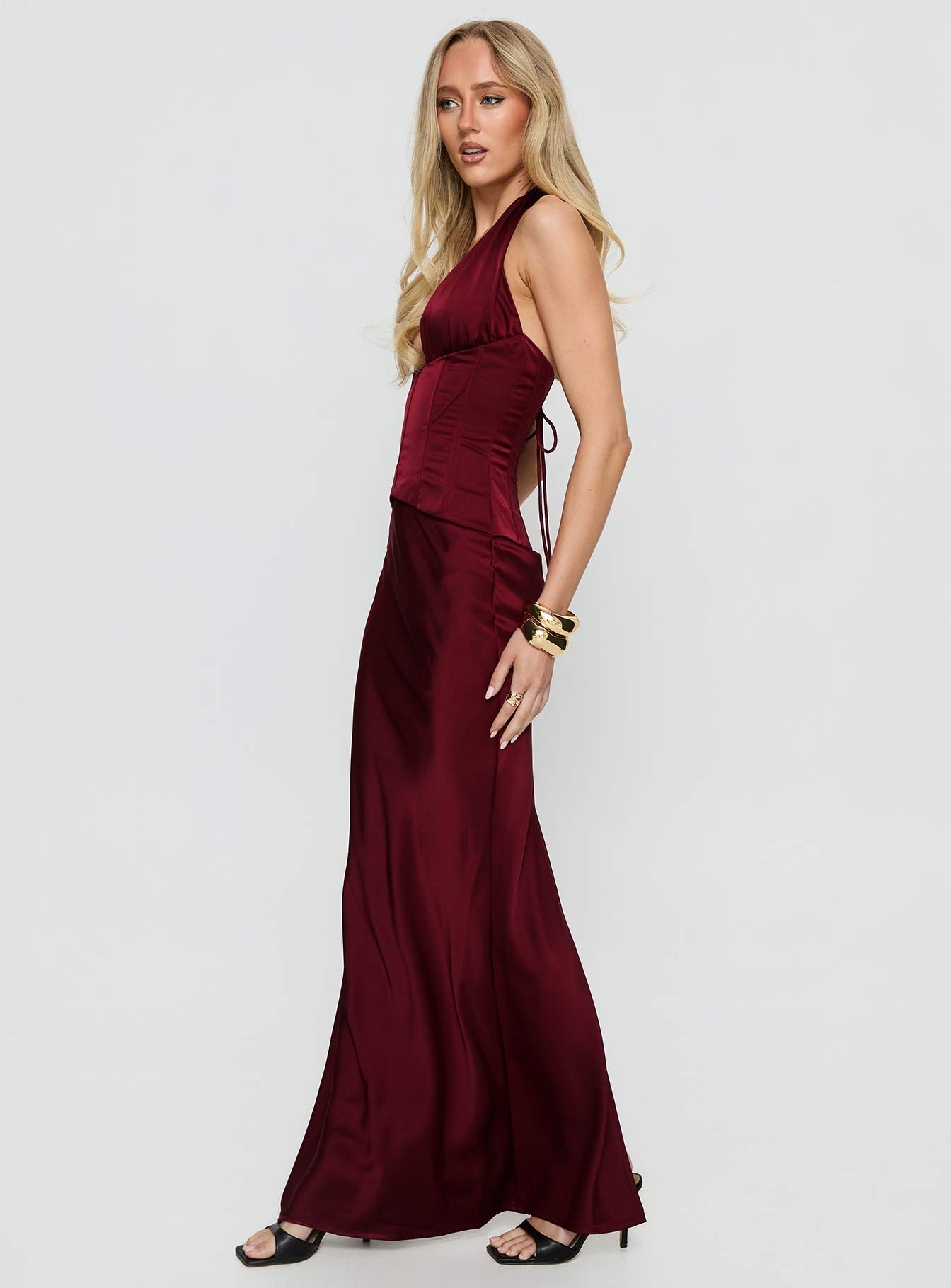 In A Trance Halter Corset Maxi Dress Red - Image 4