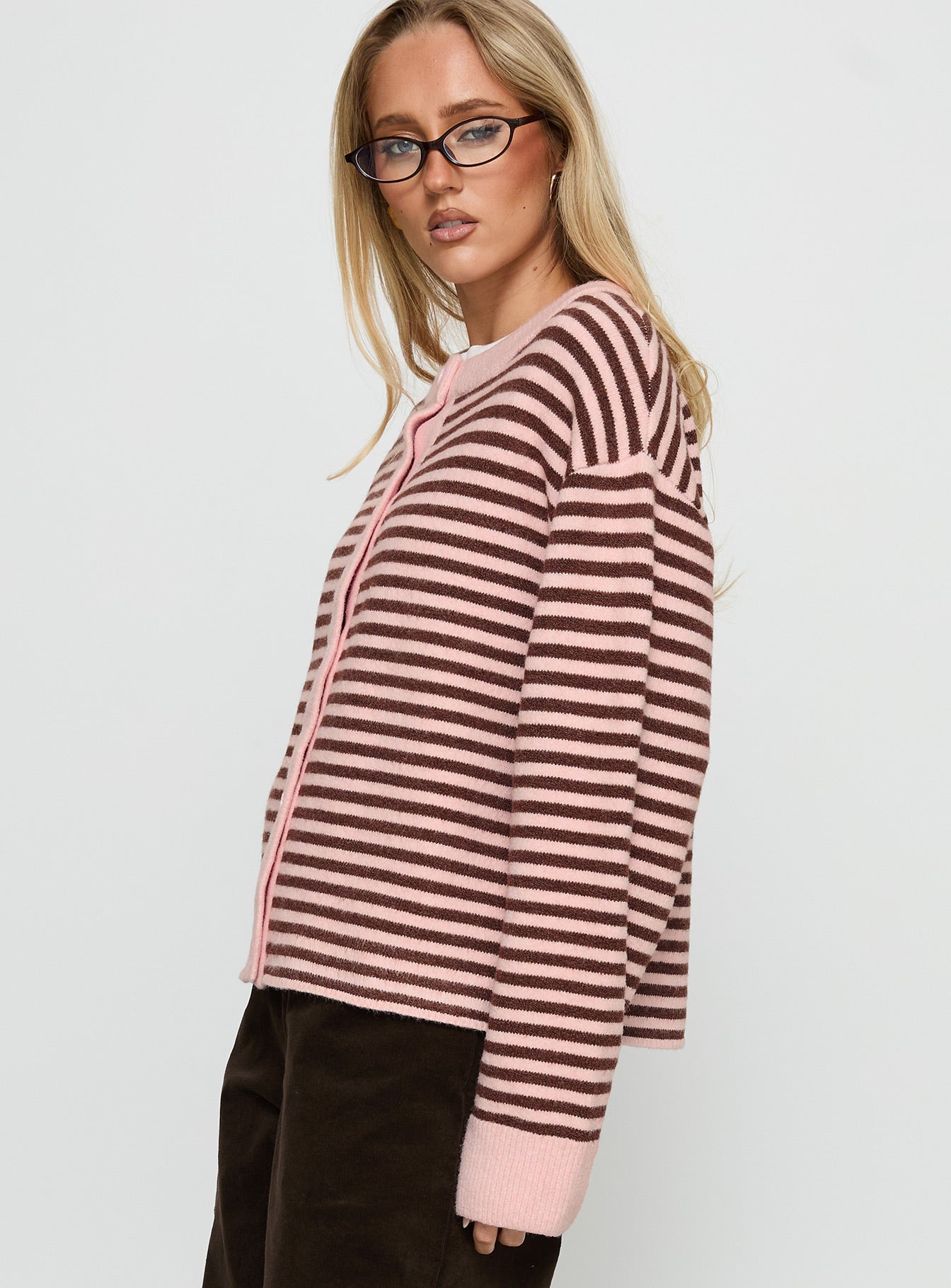 Darnelle Button Up Knit Cardigan Pink Stripe - Image 4