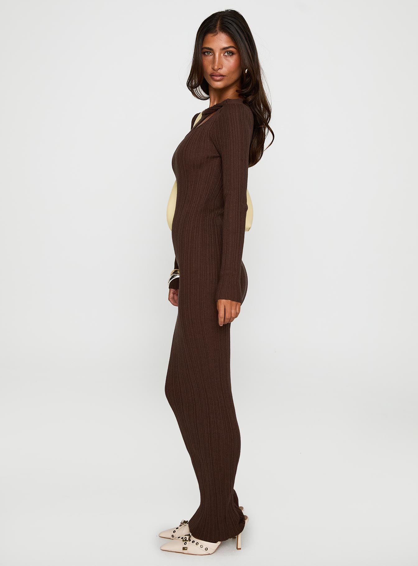 Gyselle Long Sleeve Maxi Dress Brown - Image 3