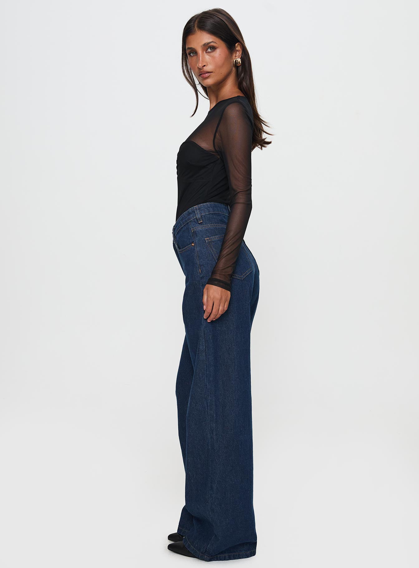 Nicolo High Rise Straight Leg Jeans Mid Raw Denim - Image 3