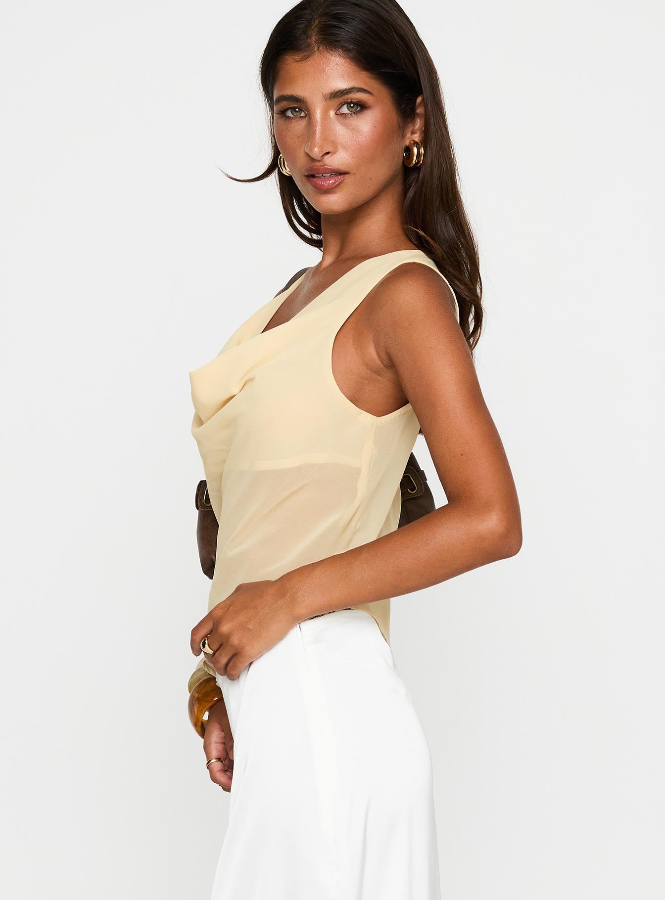 Pretty Little Fears Cowl Neck Top Beige - Image 4