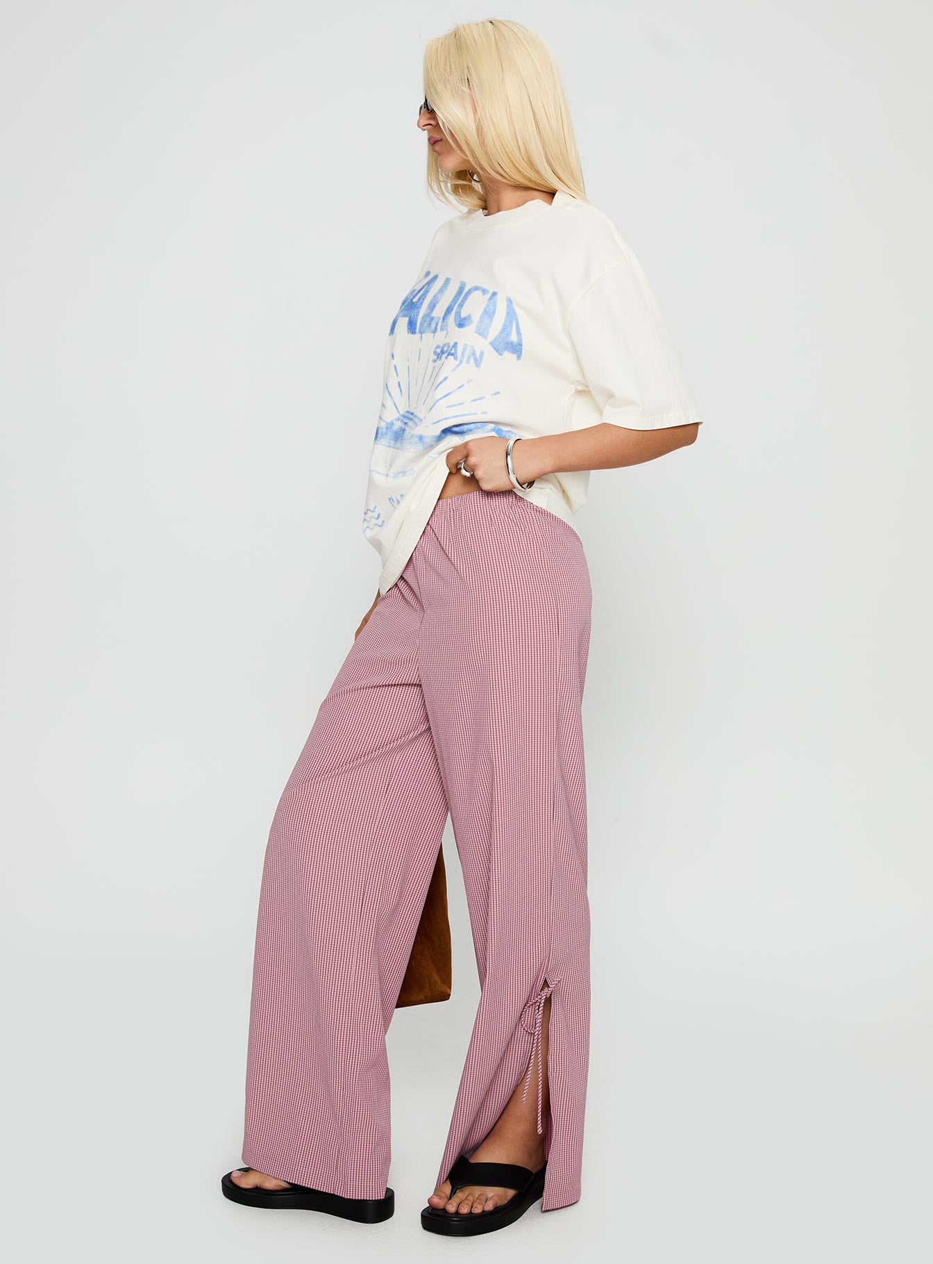 Jinxie Tie Side Pants Pink Gingham - Image 4