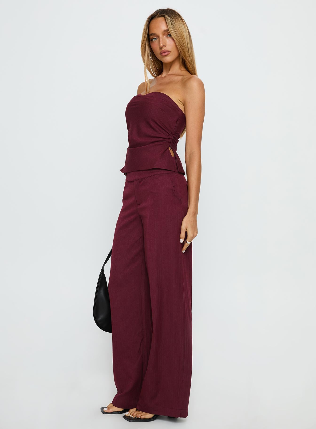 Jinny Relaxed Buckle Tailored Pants Berry Pinstripe - Image 4