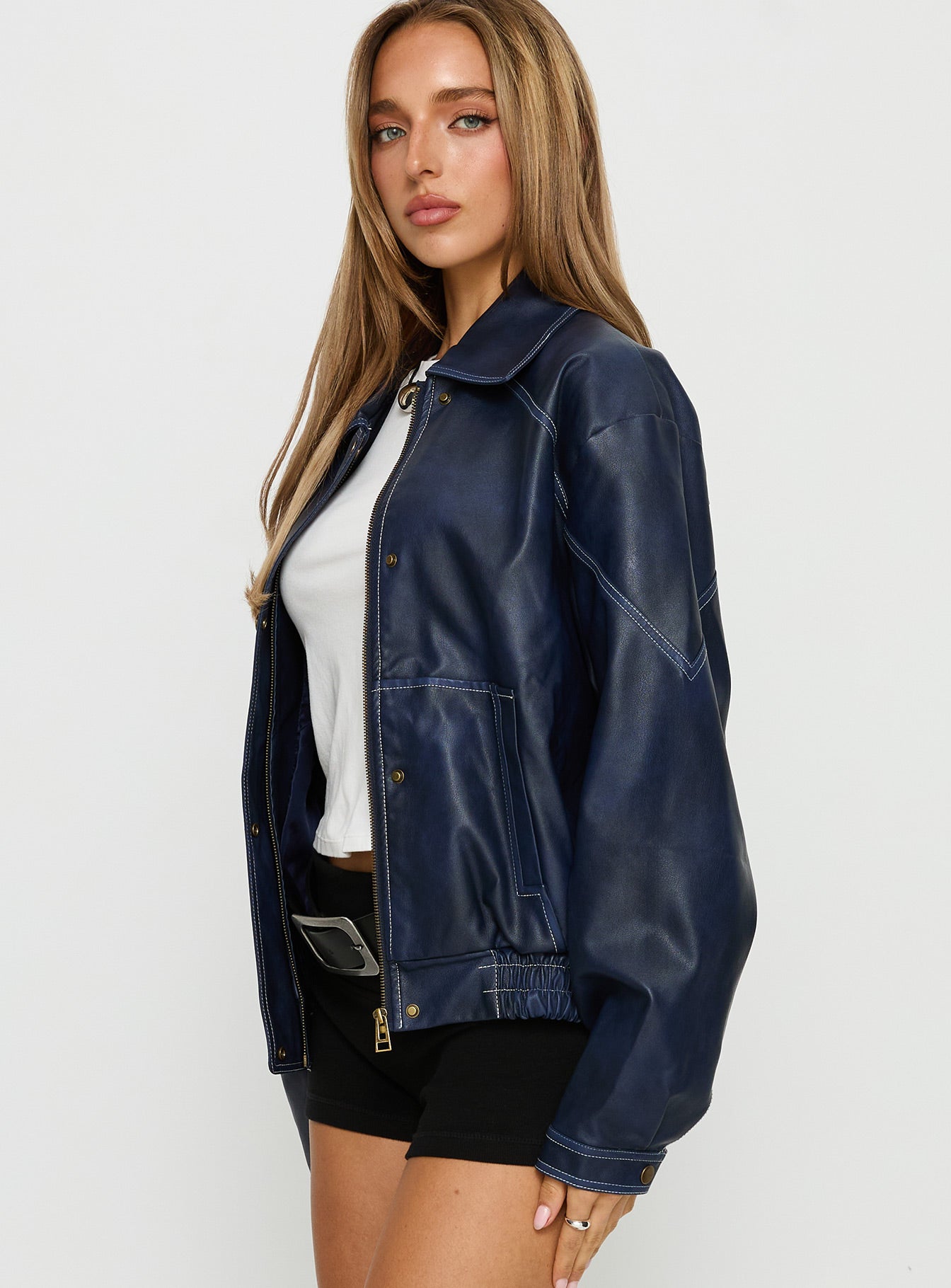 Jaxton Faux Leather Jacket Navy - Image 4
