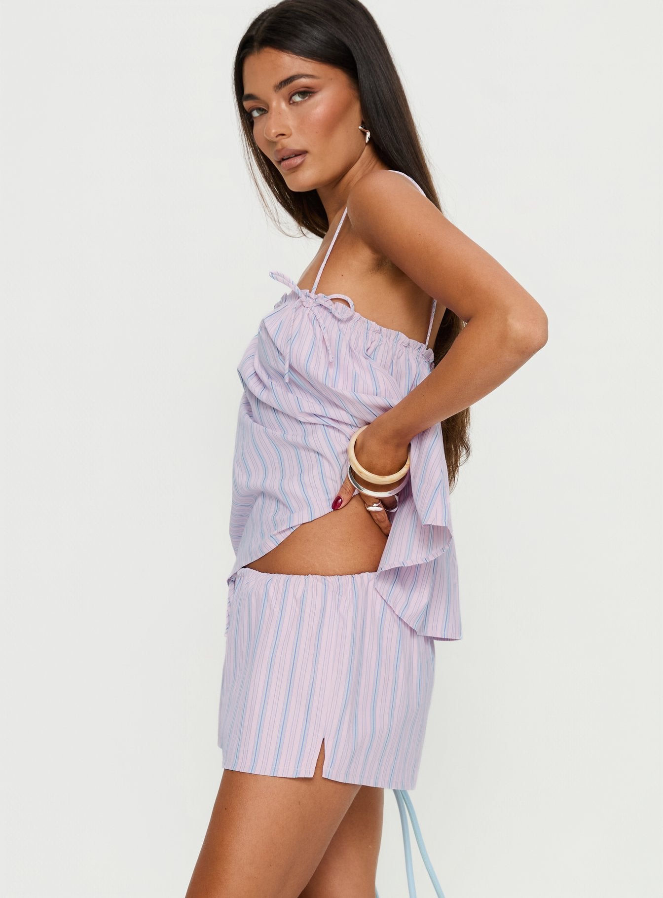 Pepita Drawstring Shorts Pink Stripe - Image 4