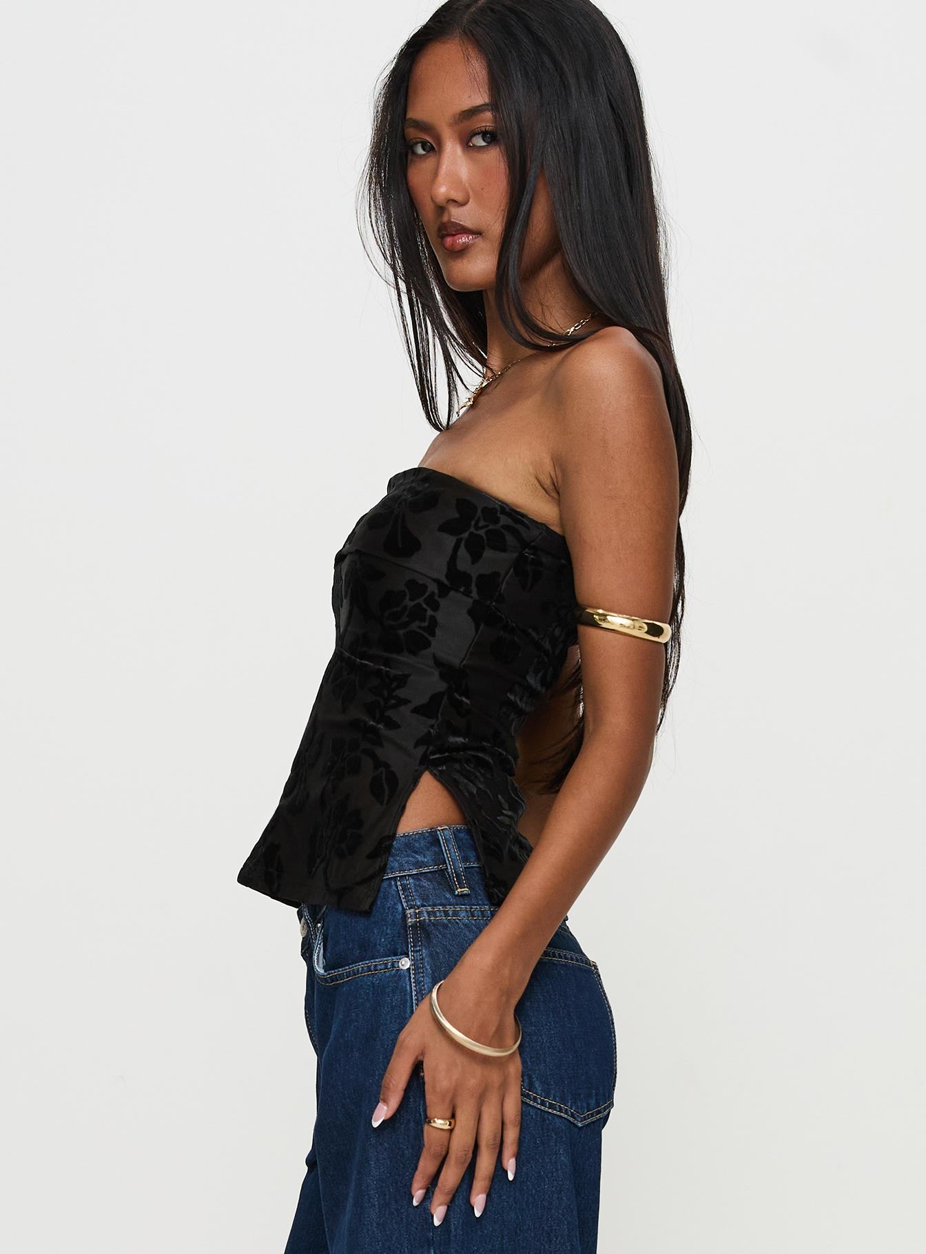 Attlee Strapless Top Black Floral - Image 3