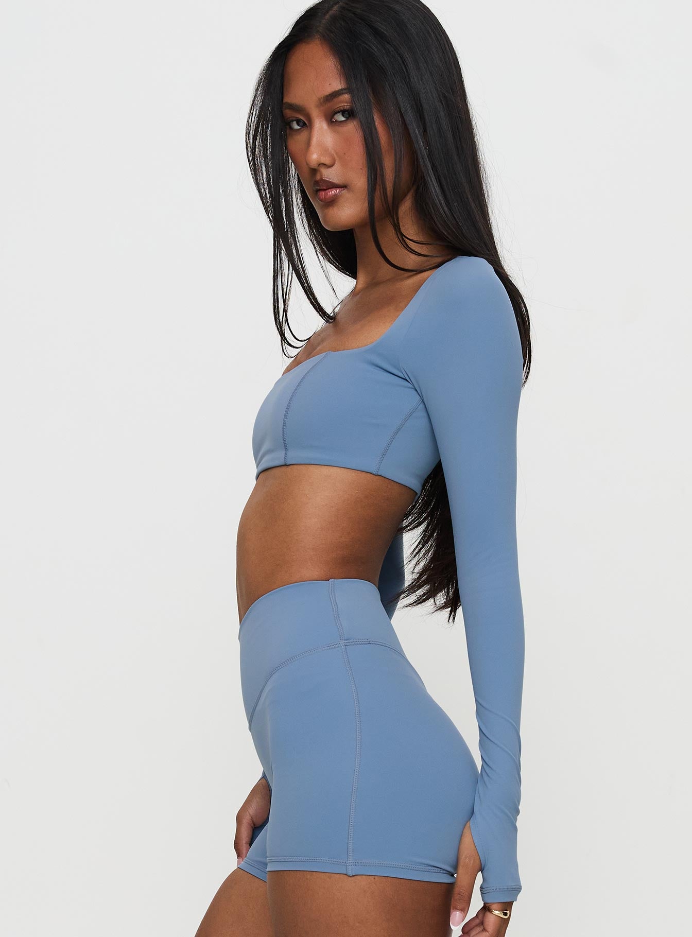 Set Point Active Square Neck Long Sleeve Top Blue - Image 3