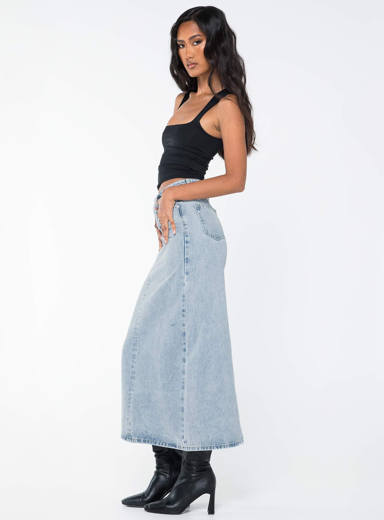 Whessler Split Back Denim Midi Skirt Angel Blue - Image 5
