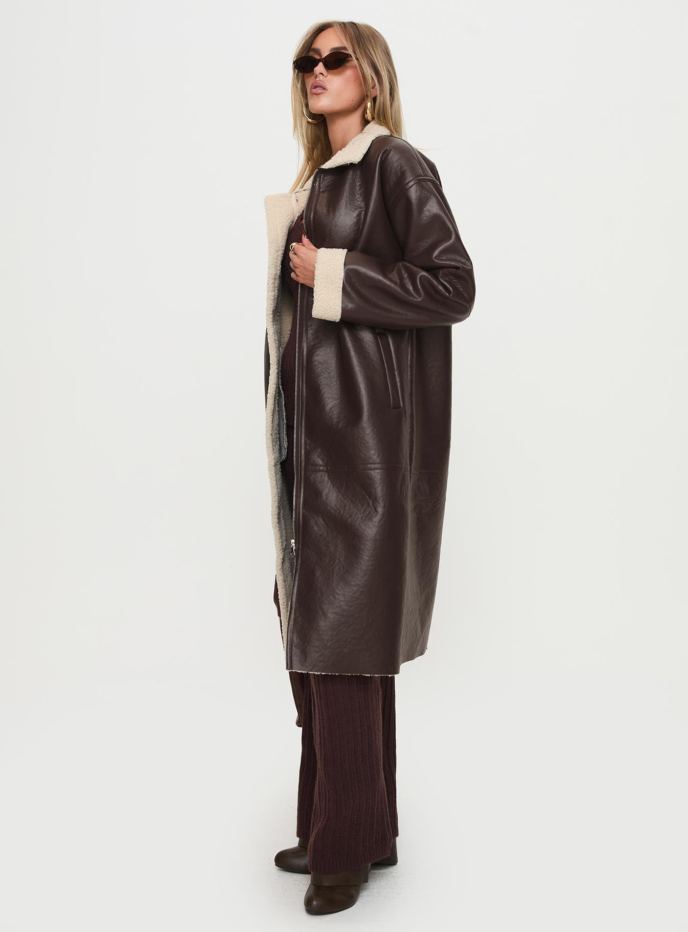 Ammelia Shearling Long-line Jacket Brown - Image 4